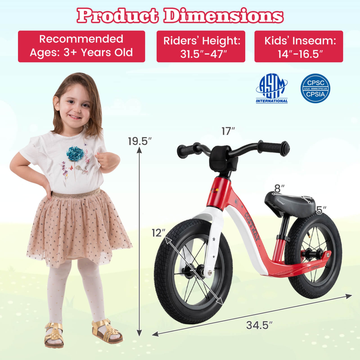 Costway 12 Inch Toddler Balance Bike No Pedal Training Bicycle withAdjustable Seat Height