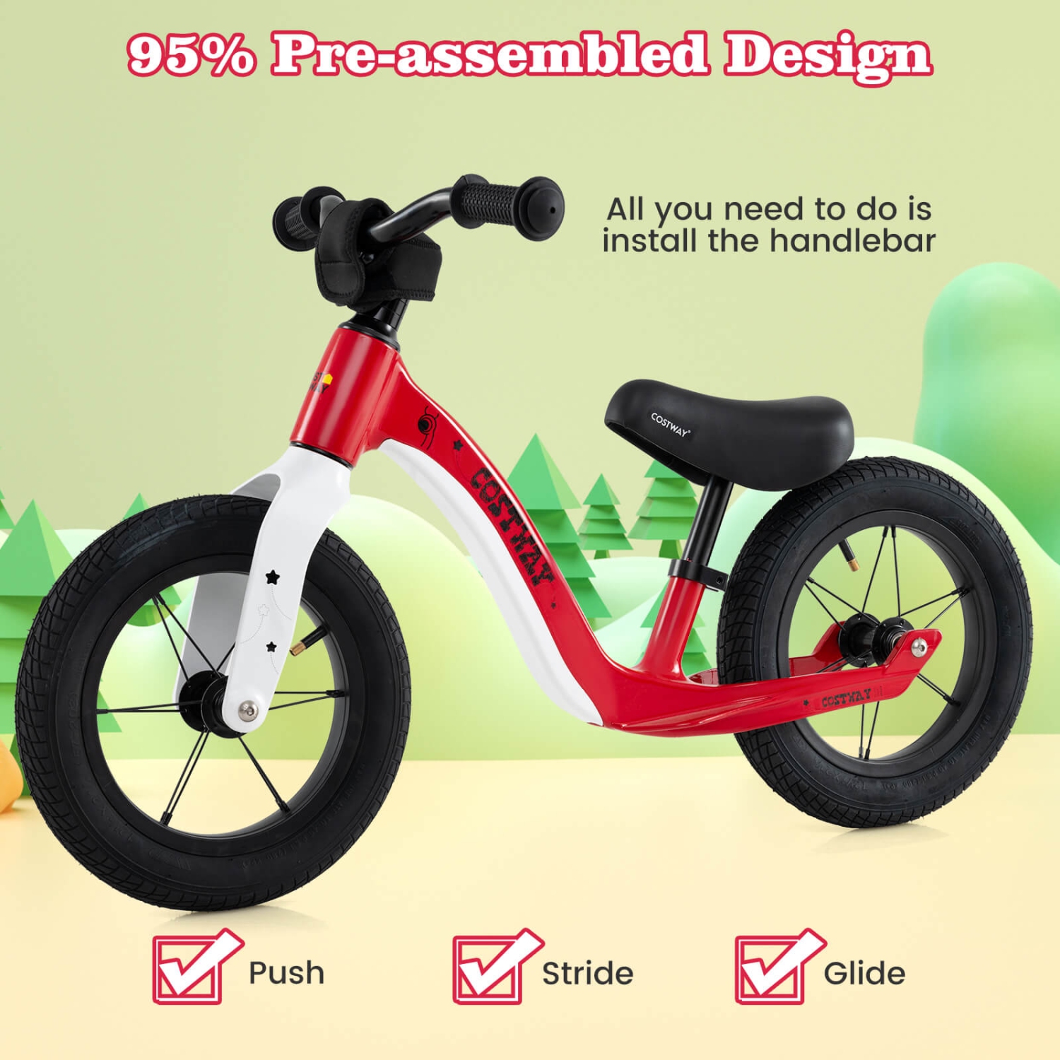 Costway 12 Inch Toddler Balance Bike No Pedal Training Bicycle withAdjustable Seat Height