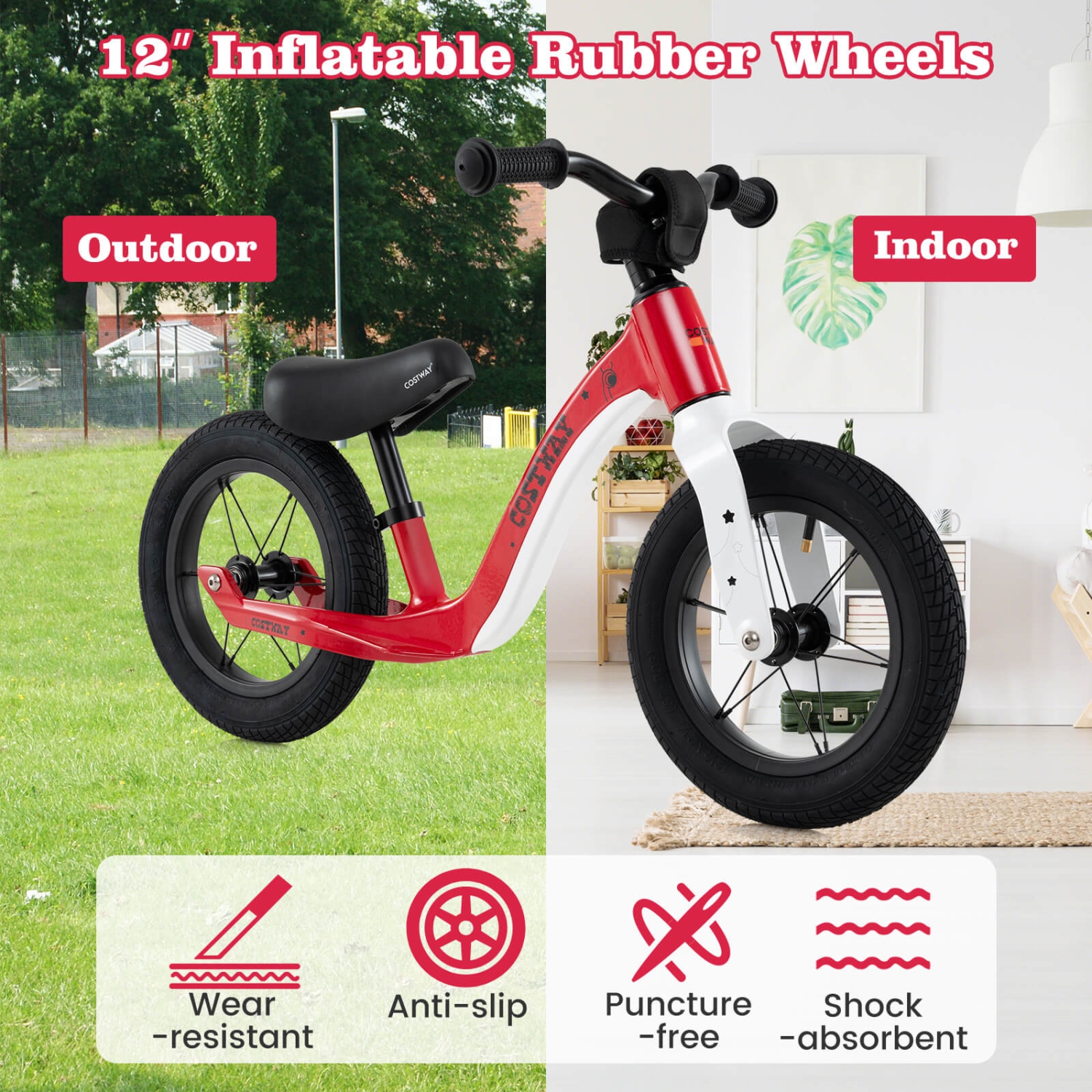 Costway 12 Inch Toddler Balance Bike No Pedal Training Bicycle withAdjustable Seat Height