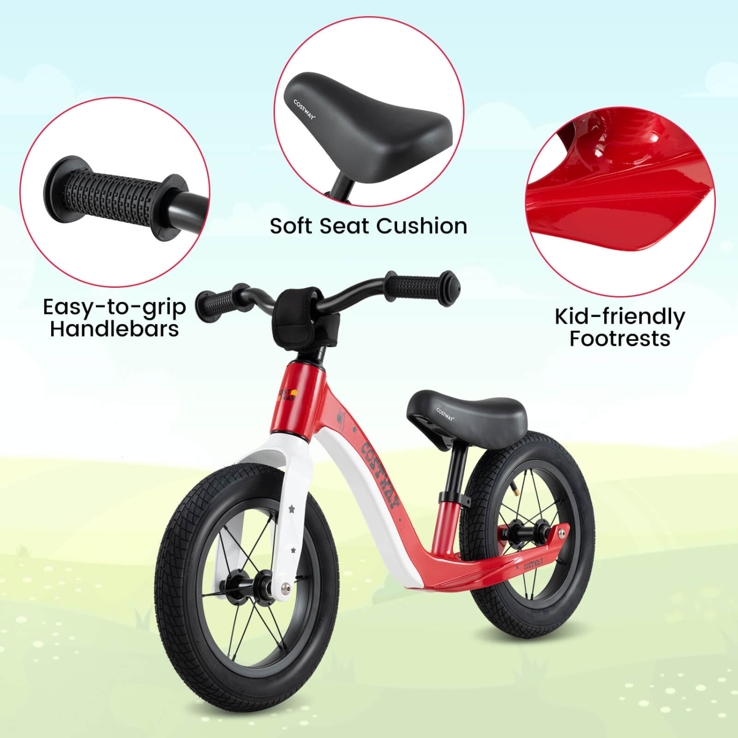 Costway 12 Inch Toddler Balance Bike No Pedal Training Bicycle withAdjustable Seat Height