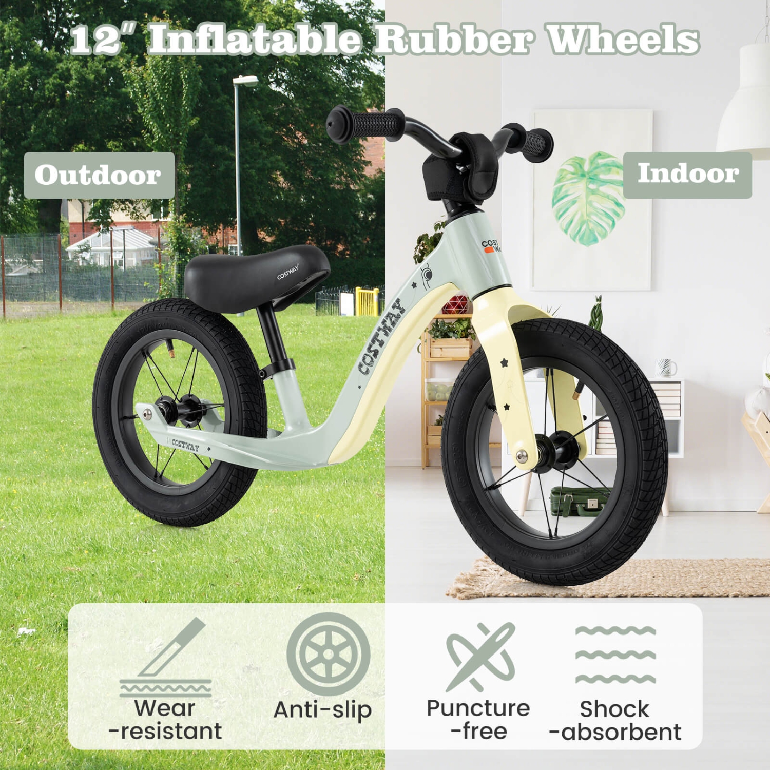 Costway 12 Inch Toddler Balance Bike No Pedal Training Bicycle withAdjustable Seat Height