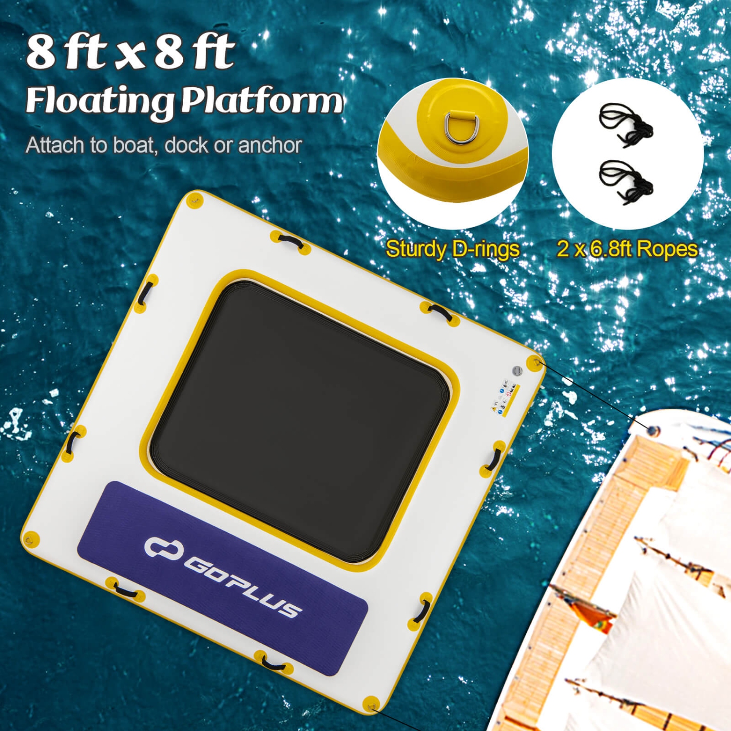 Station d'accueil flottante gonflable 8&nbsp;pi x 8&nbsp;pi avec flotteur en filet de Costway