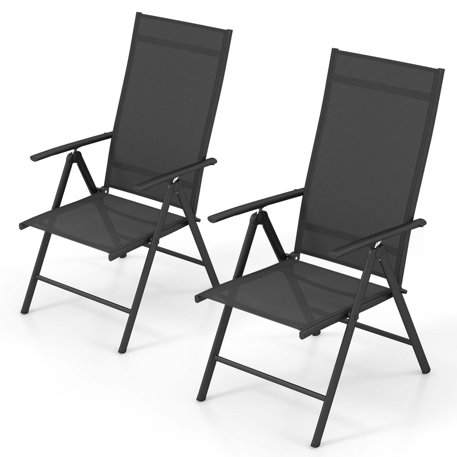 Costway 2 PCS Patio Folding Dining Chair with 7-Level Adjustable High Backrest for Garden Black