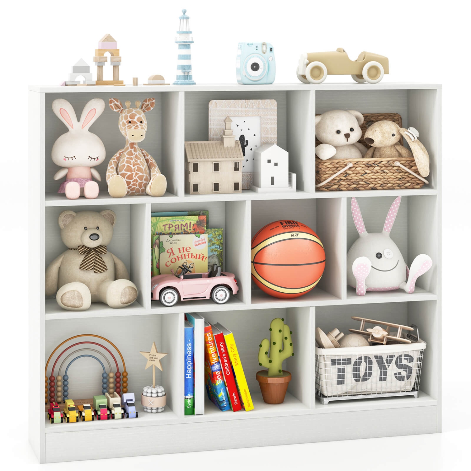 Bibliothèque à 10 cubes de Costway pour enfants rangement de jouets en bois de 41 po pour chambre d'enfant