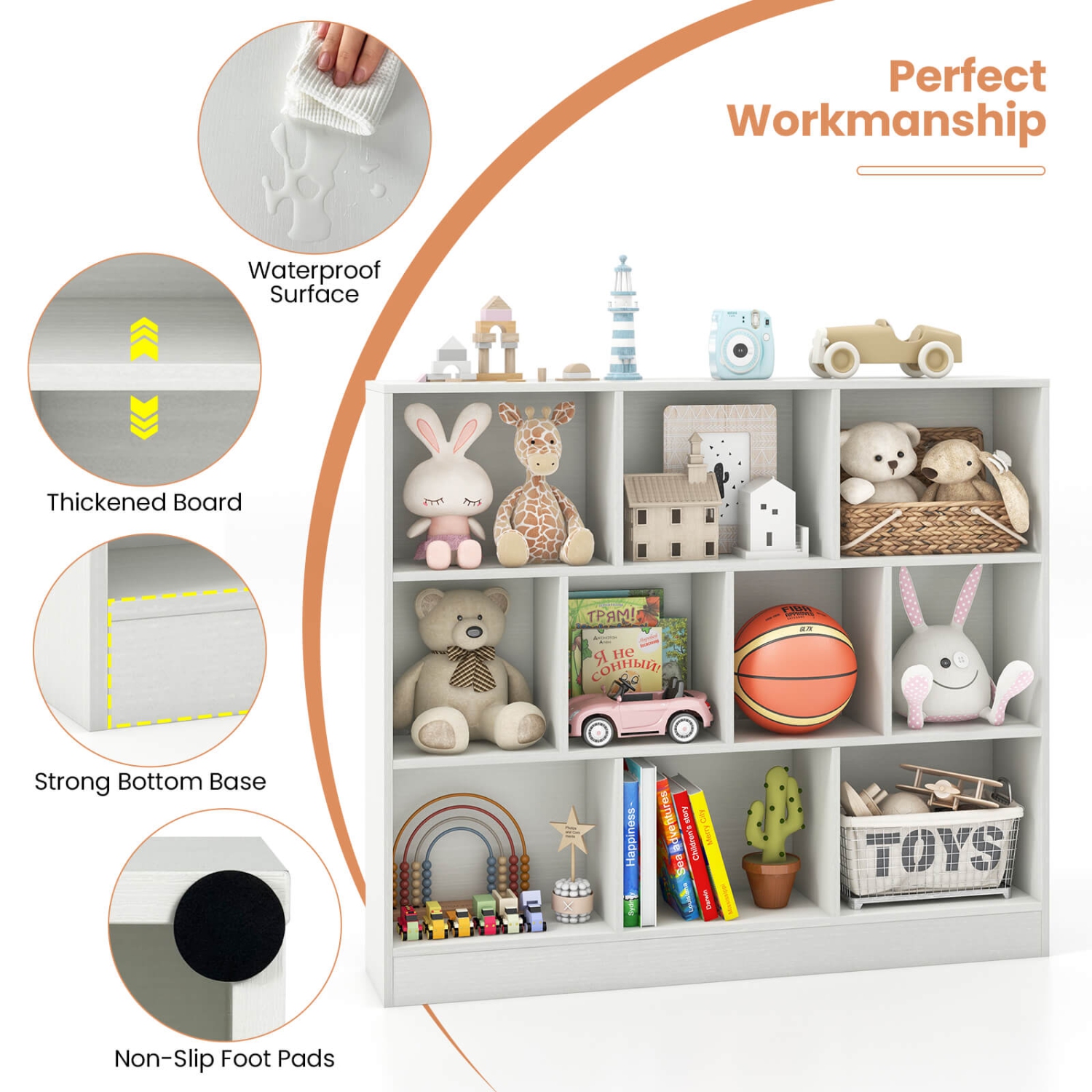 Bibliothèque à 10 cubes de Costway pour enfants rangement de jouets en bois de 41 po pour chambre d'enfant
