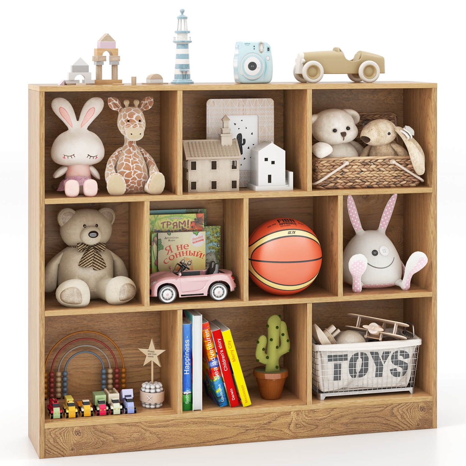 Bibliothèque à 10 cubes de Costway pour enfants rangement de jouets en bois de 41 po pour chambre d'enfant