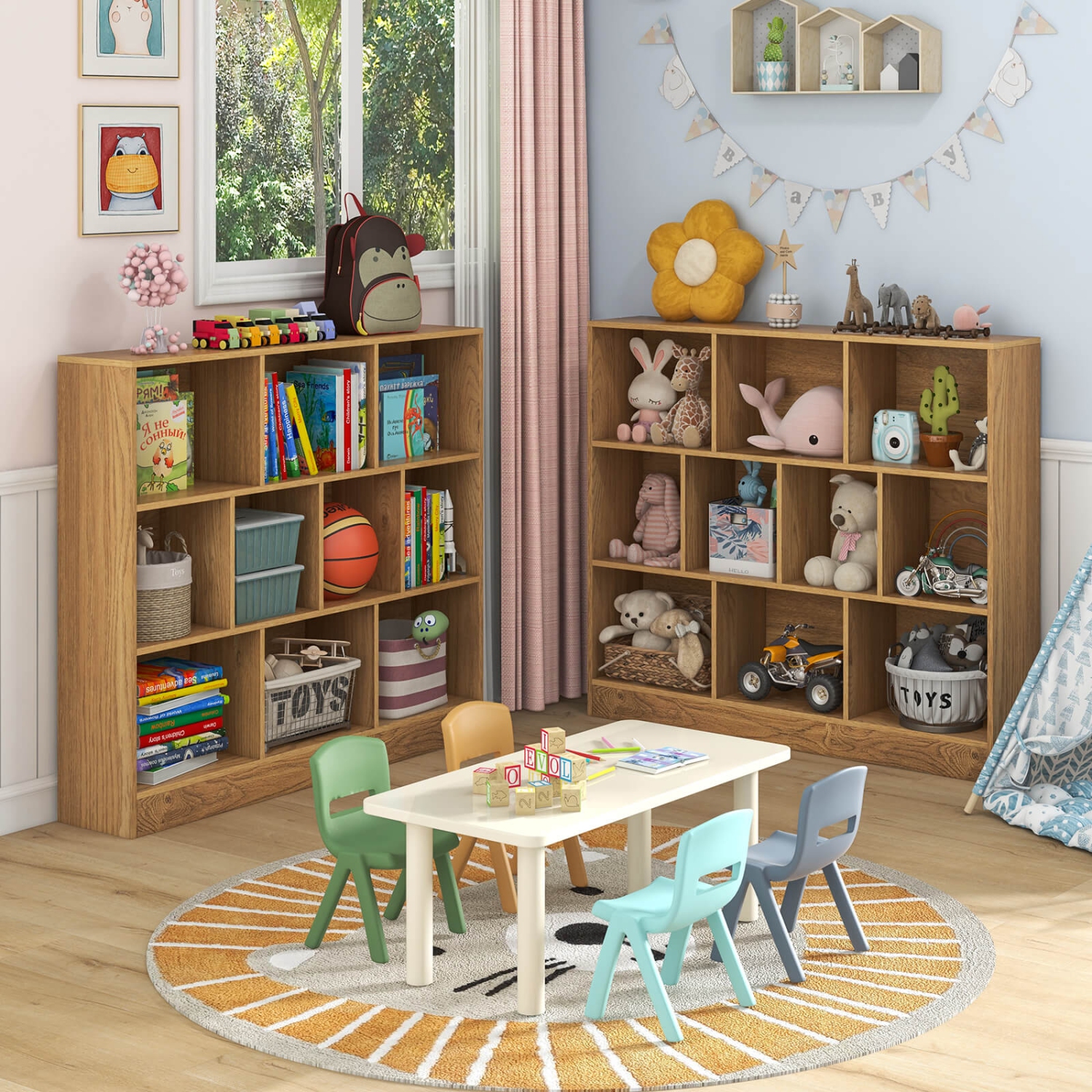 Bibliothèque à 10 cubes de Costway pour enfants rangement de jouets en bois de 41 po pour chambre d'enfant
