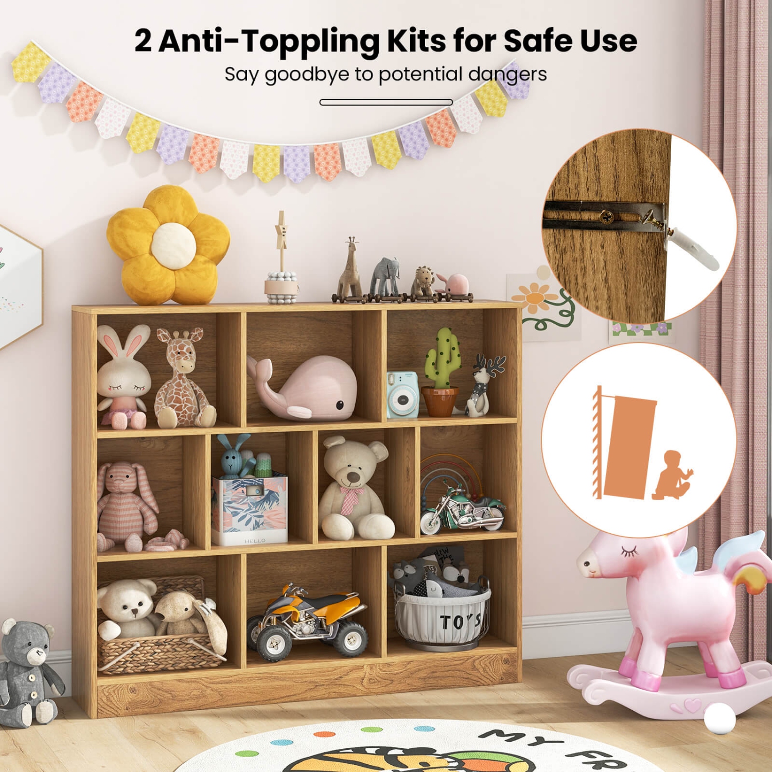 Bibliothèque à 10 cubes de Costway pour enfants rangement de jouets en bois de 41 po pour chambre d'enfant