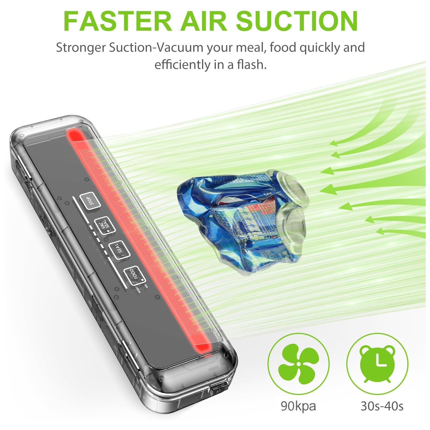 KKOiOS 90Kpa – scelleuse automatique pour aliments avec coupe-capsule et 10pcs sacs, argenté