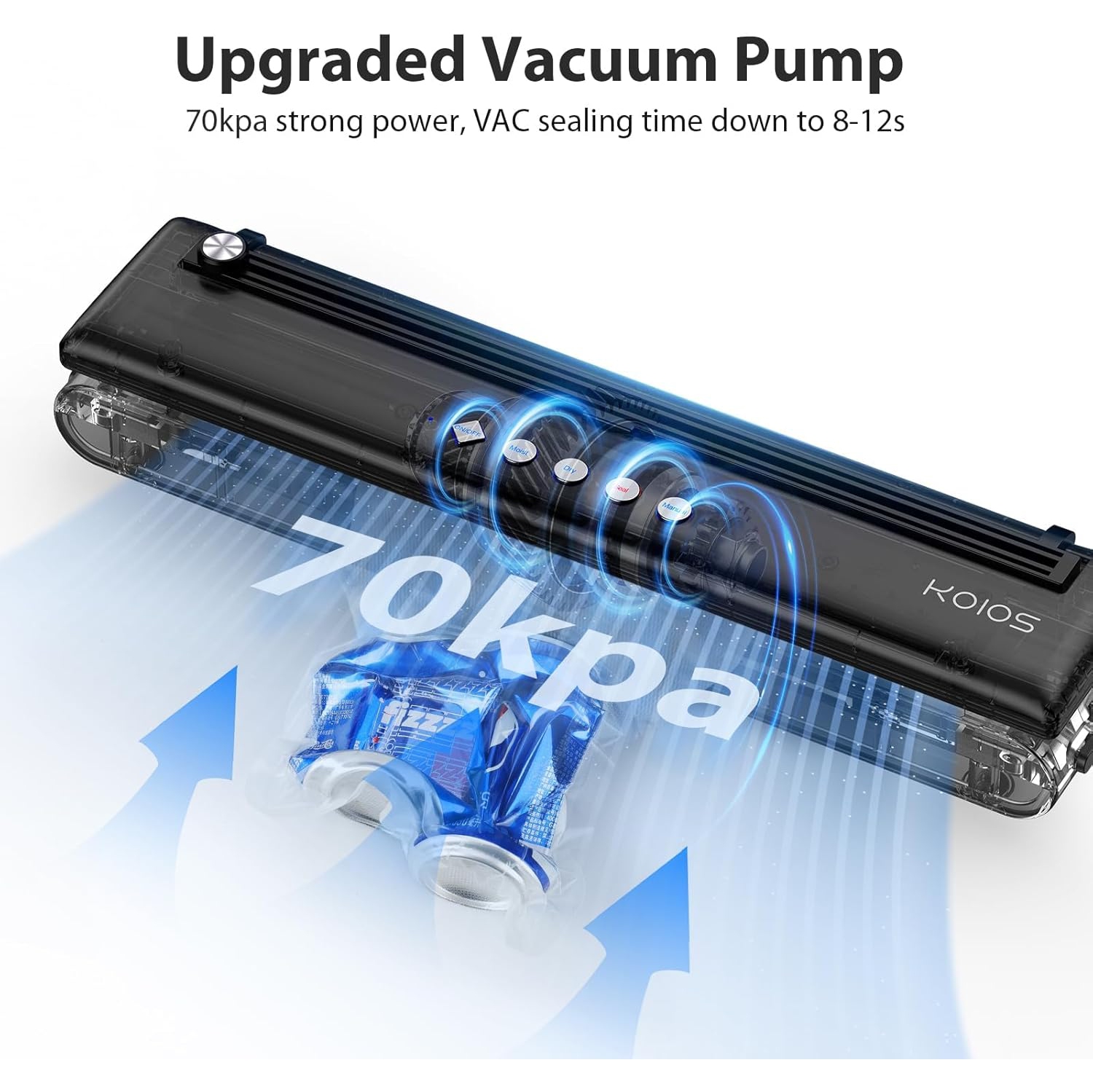 KOIOS Automatic Food Sealer Machine with Cutter, Dry & Moist Modes, with 10 Sealing Bags & Air Suction Hose