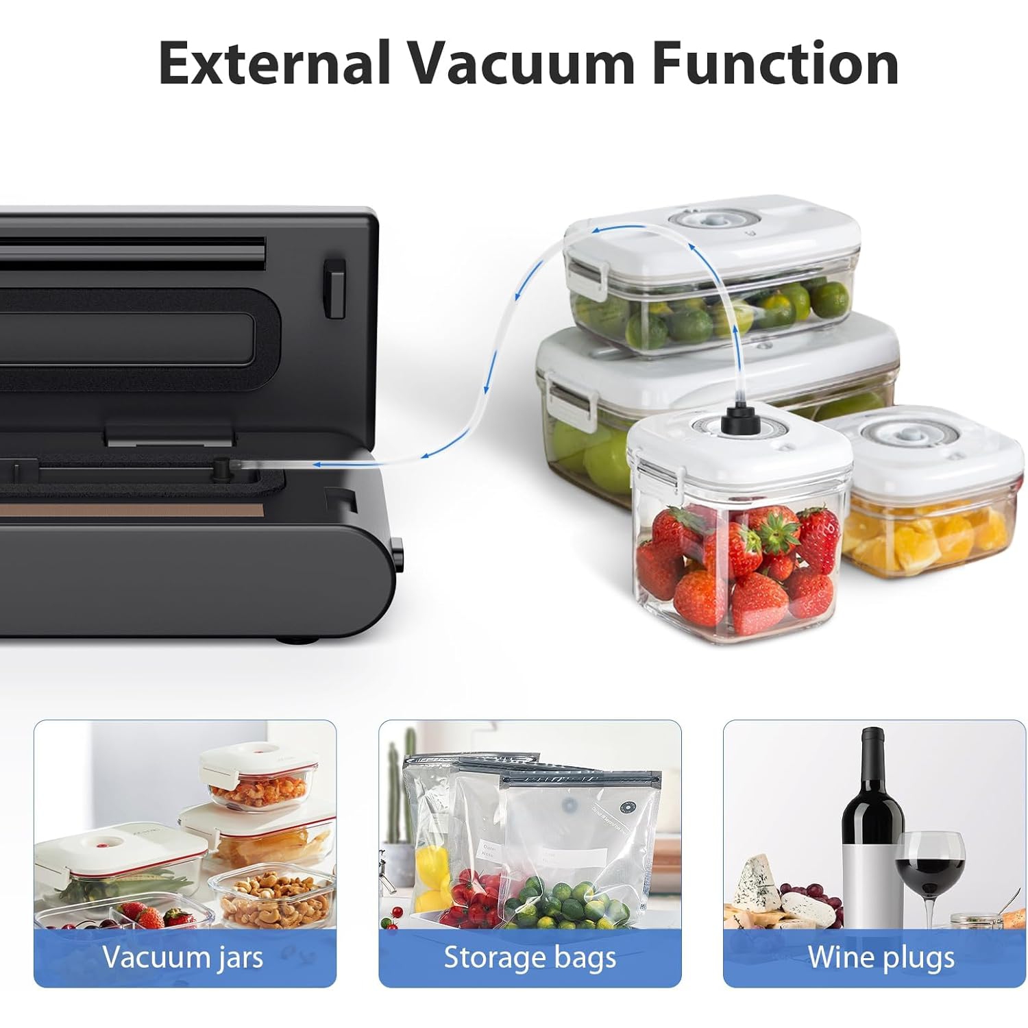 KOIOS Automatic Food Sealer Machine with Cutter, Dry & Moist Modes, with 10 Sealing Bags & Air Suction Hose