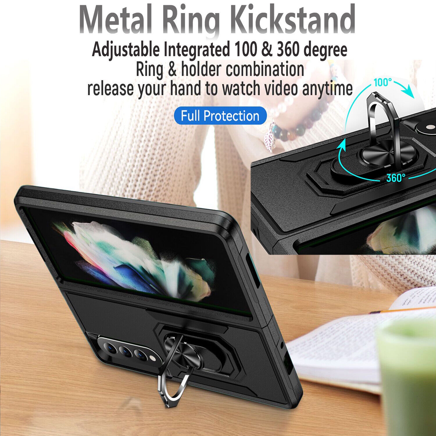 [CS] Shockproof Heavy Duty Magnetic Hard Armor Kickstand Case with Ring Holder for Samsung Galaxy Z Fold 6, Purple