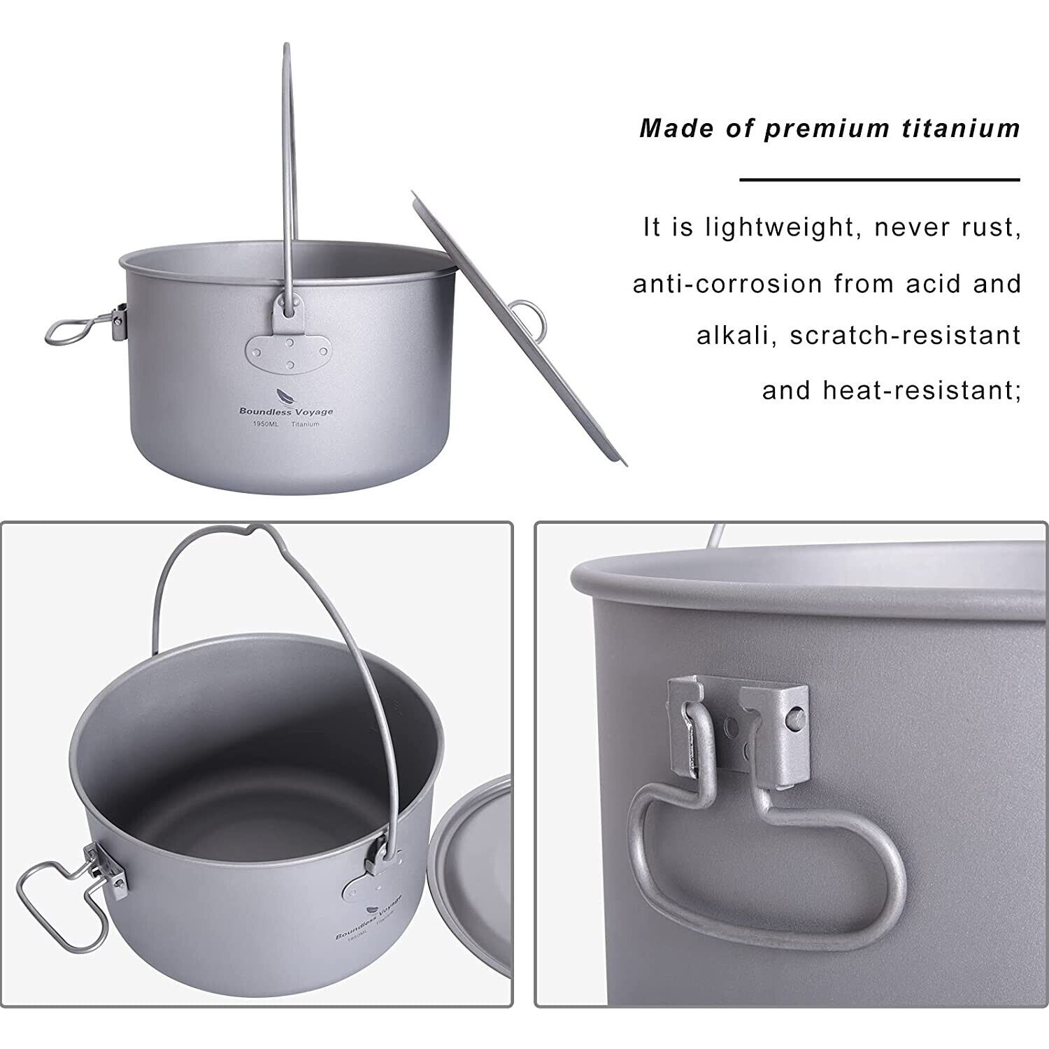 Boundless Voyage Outdoor Camping Ultralight Portable Cooking Pot Cookware 1300ML