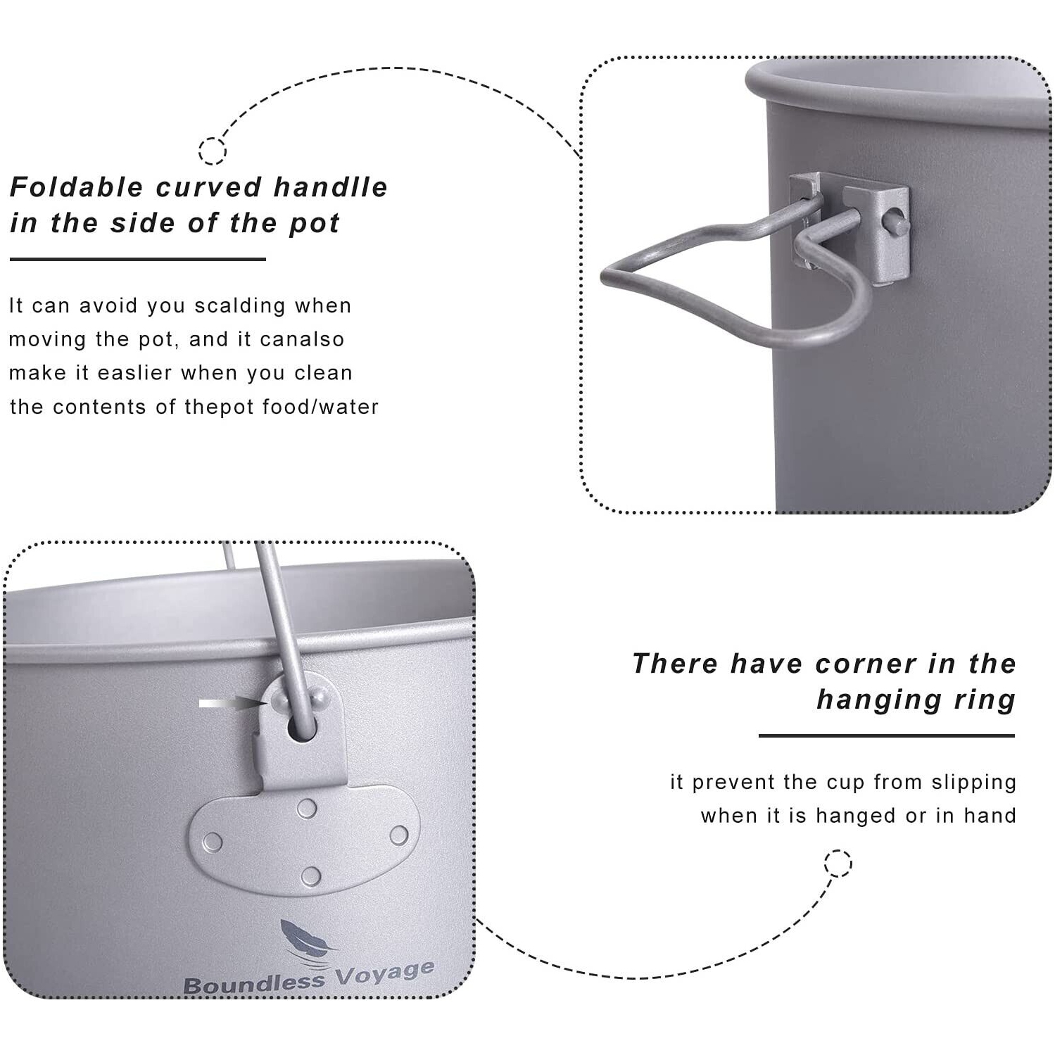 Boundless Voyage Outdoor Camping Ultralight Portable Cooking Pot Cookware 1300ML