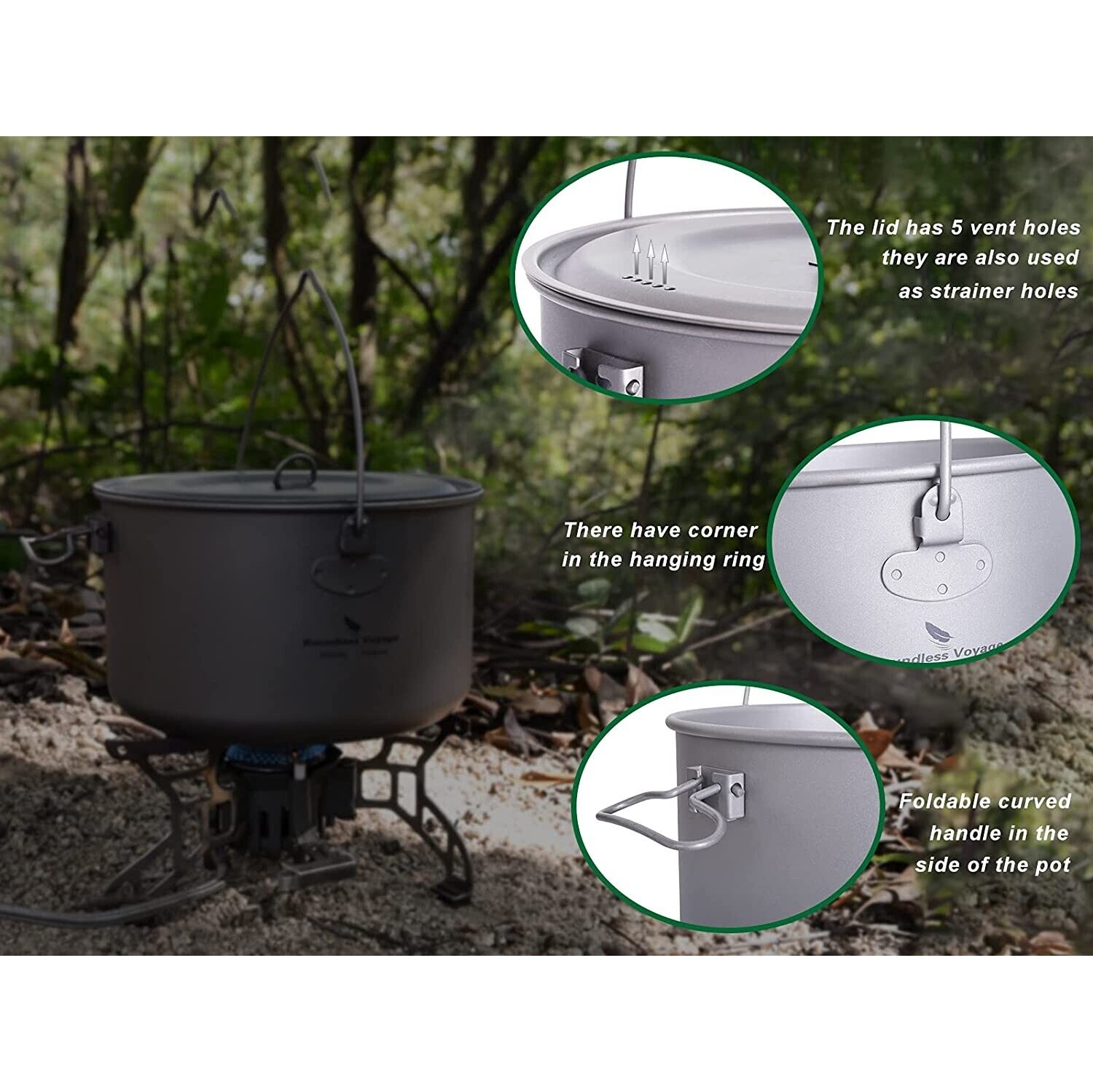 Boundless Voyage Outdoor Camping Ultralight Portable Cooking Pot Cookware 1300ML