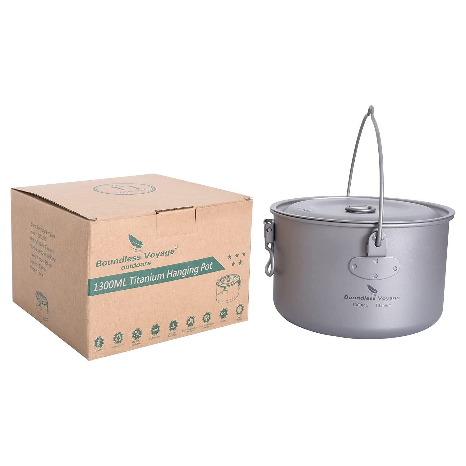 Boundless Voyage Outdoor Camping Ultralight Portable Cooking Pot Cookware 1300ML