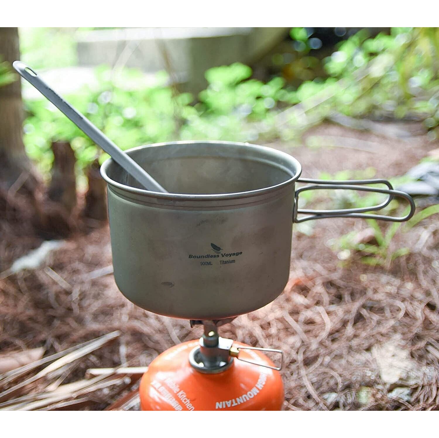 Boundless Voyage Outdoor Camping Titanium Pot Pan Set with Folding Handle 900ml