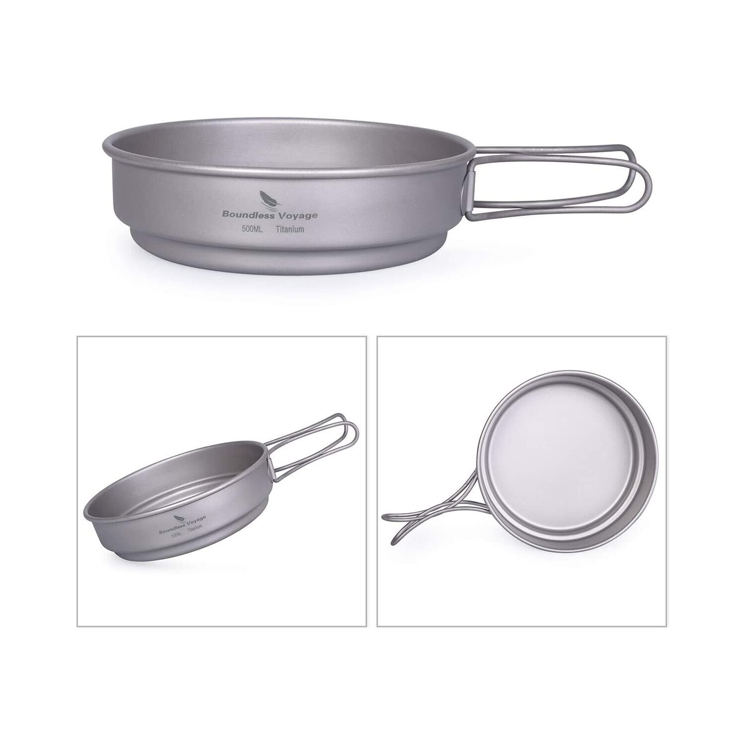 Boundless Voyage Outdoor Camping Titanium Pot Pan Set with Folding Handle 900ml