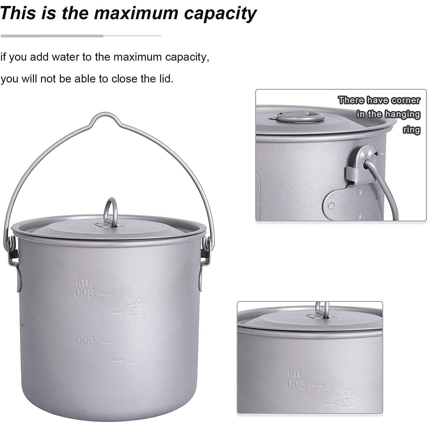 Boundless Voyage Titanium Pot Cup 1100 ml with Lid can fit in 230g gas canister