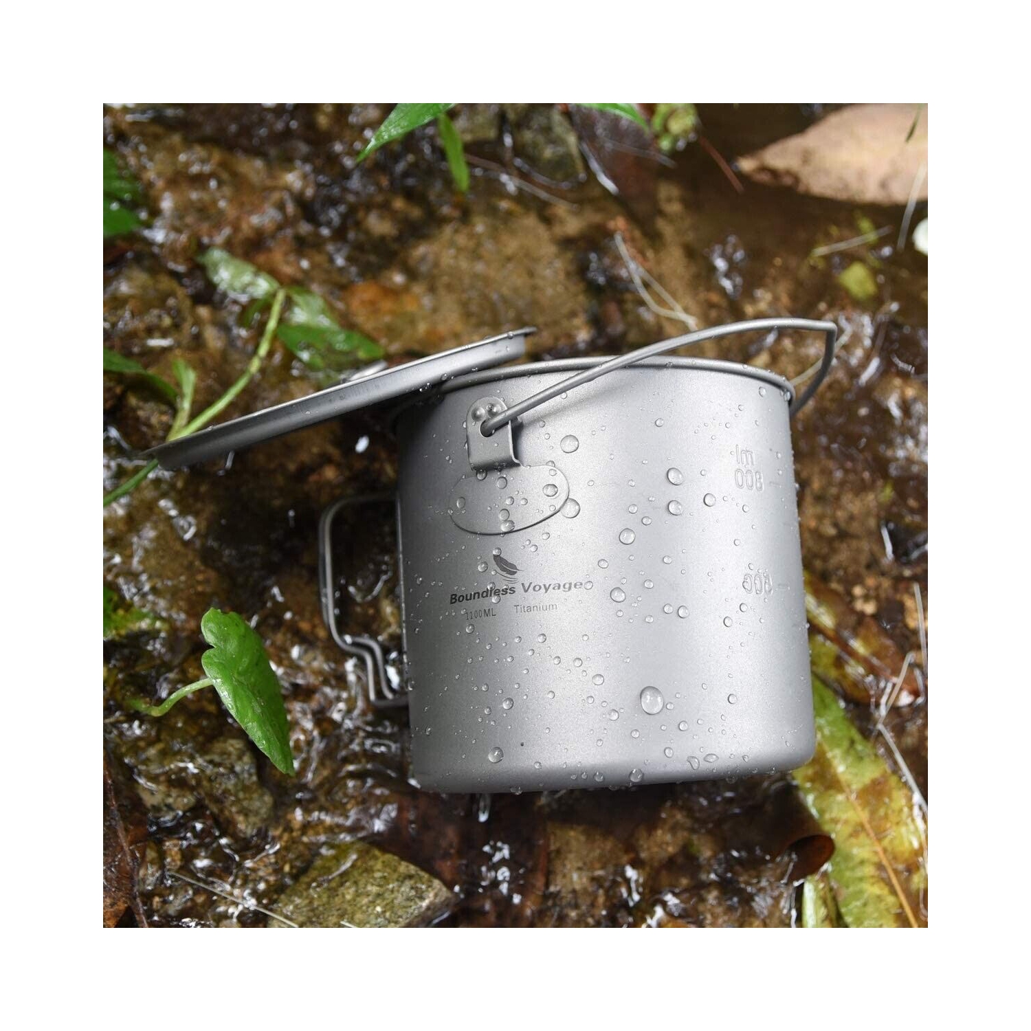 Boundless Voyage Titanium Pot Cup 1100 ml with Lid can fit in 230g gas canister