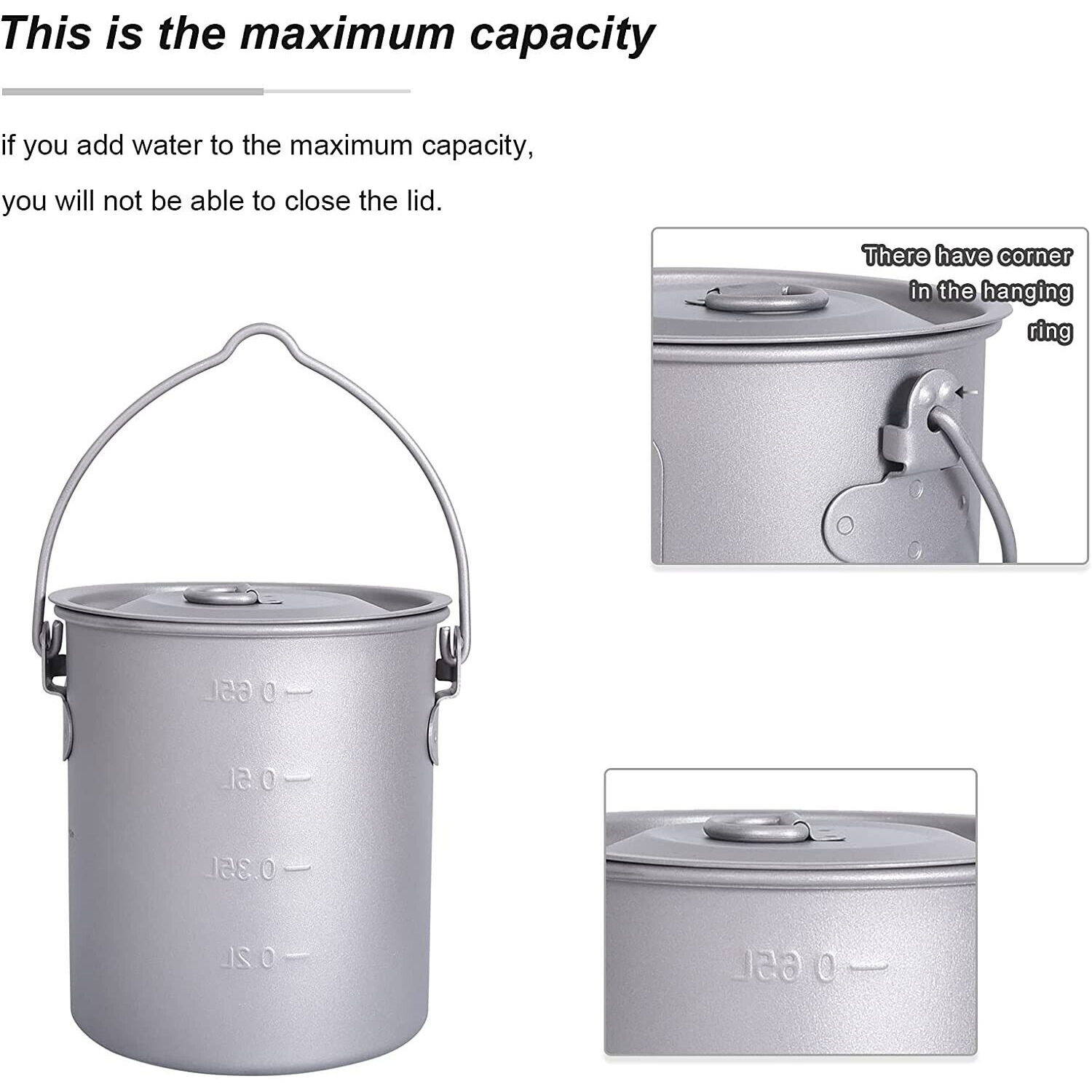 Boundless Voyage Titanium Pot Cup Mug with Lid Hook can fit in 110g gas canister