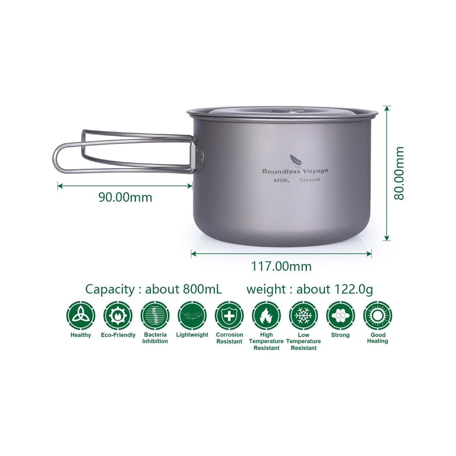 Boundless Voyage Outdoor 800ml Titanium Pot with Lid Collapsible | fits 230g gas