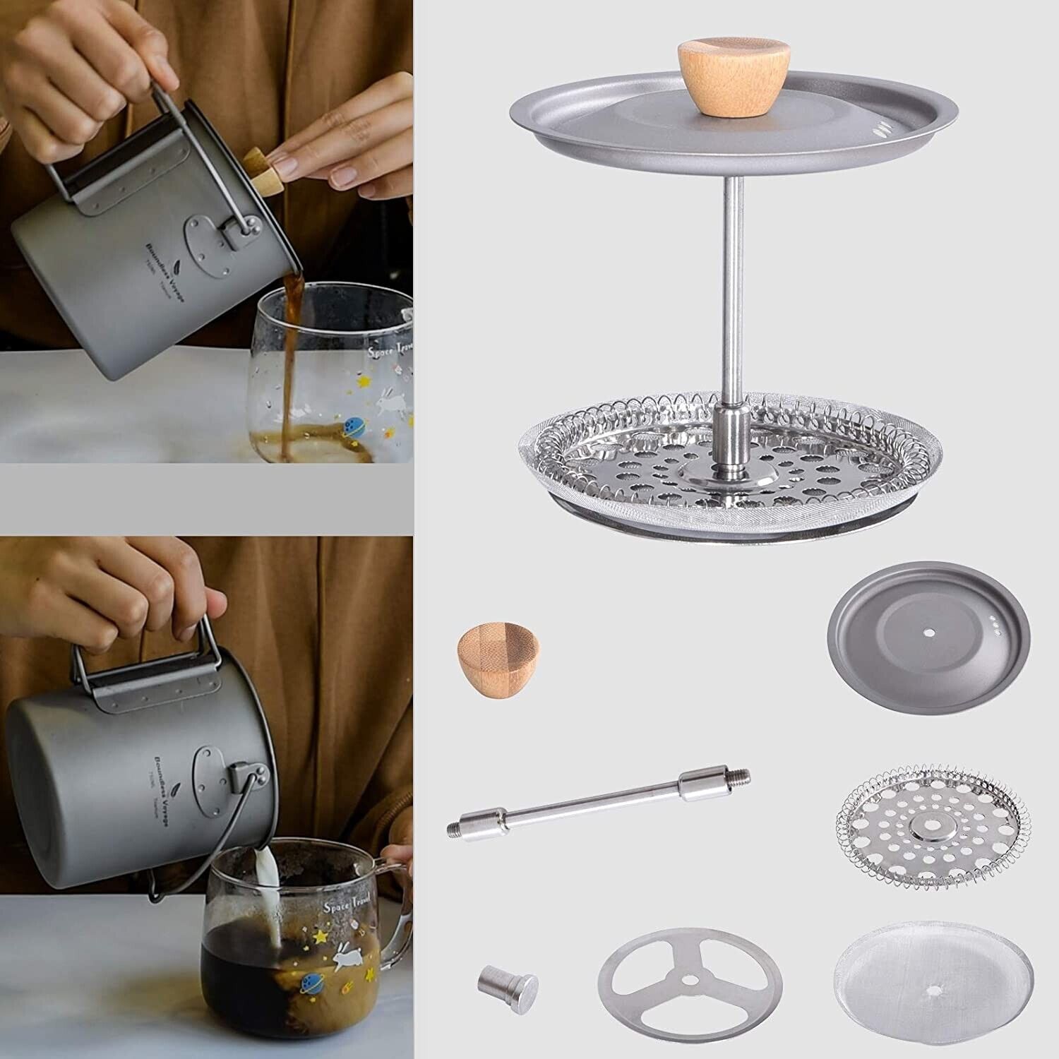 Boundless Voyage Titanium Camping French Press Coffee Mug | Outdoor Camp 750ml