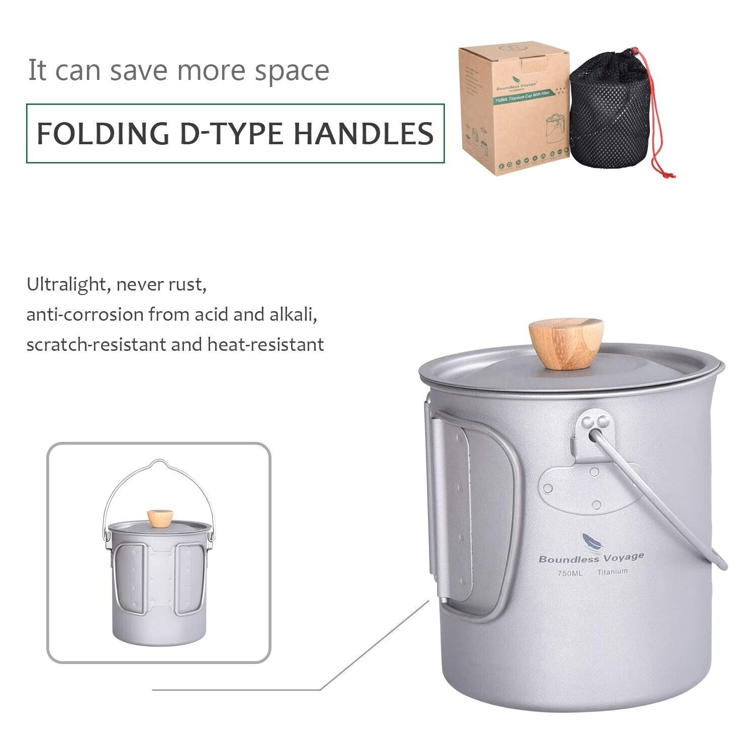 Boundless Voyage Titanium Camping French Press Coffee Mug | Outdoor Camp 750ml