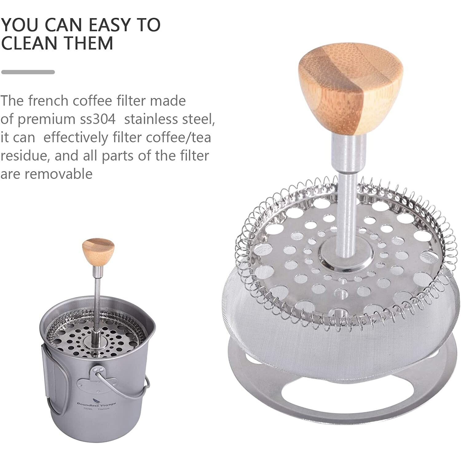 Boundless Voyage Titanium Camping French Press Coffee Mug | Outdoor Camp 750ml