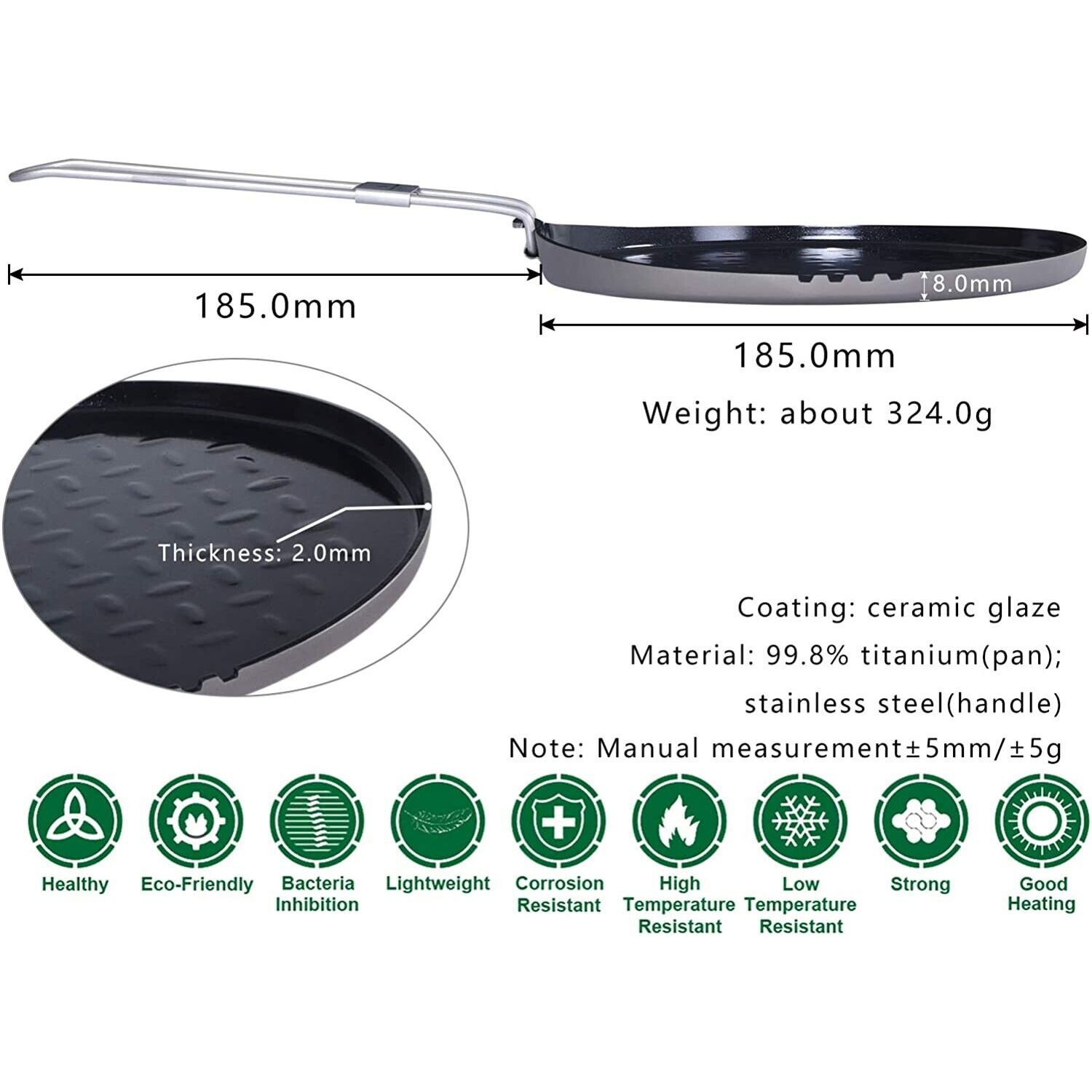 Boundless Voyage Titanium Nonstick 7.2 in Frying Pan Plate with Folding Handle
