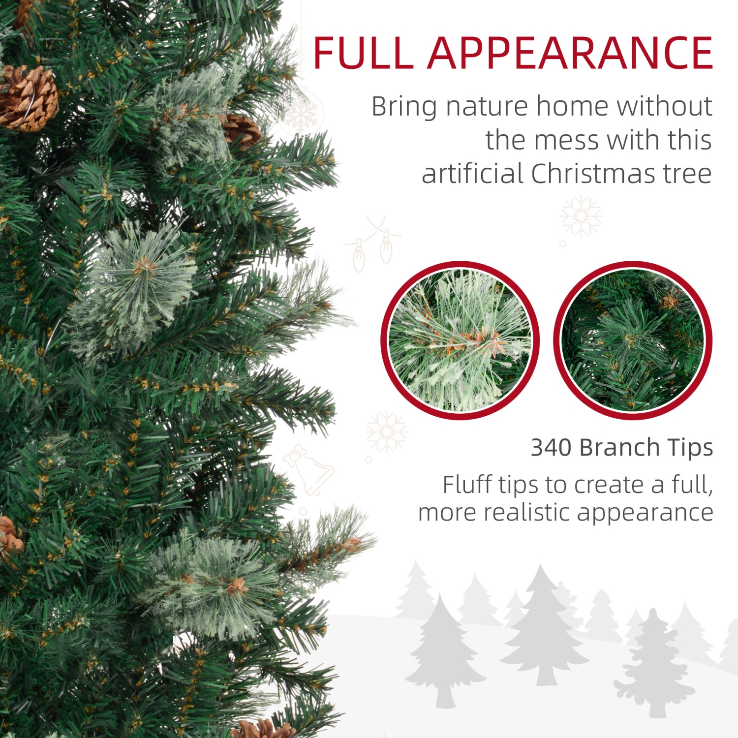 HOMCOM 5ft Pencil Artificial Christmas Tree, Xmas Tree with Thin Pine Needles and Realistic Branches, Pine Cones, Metal Base, Green