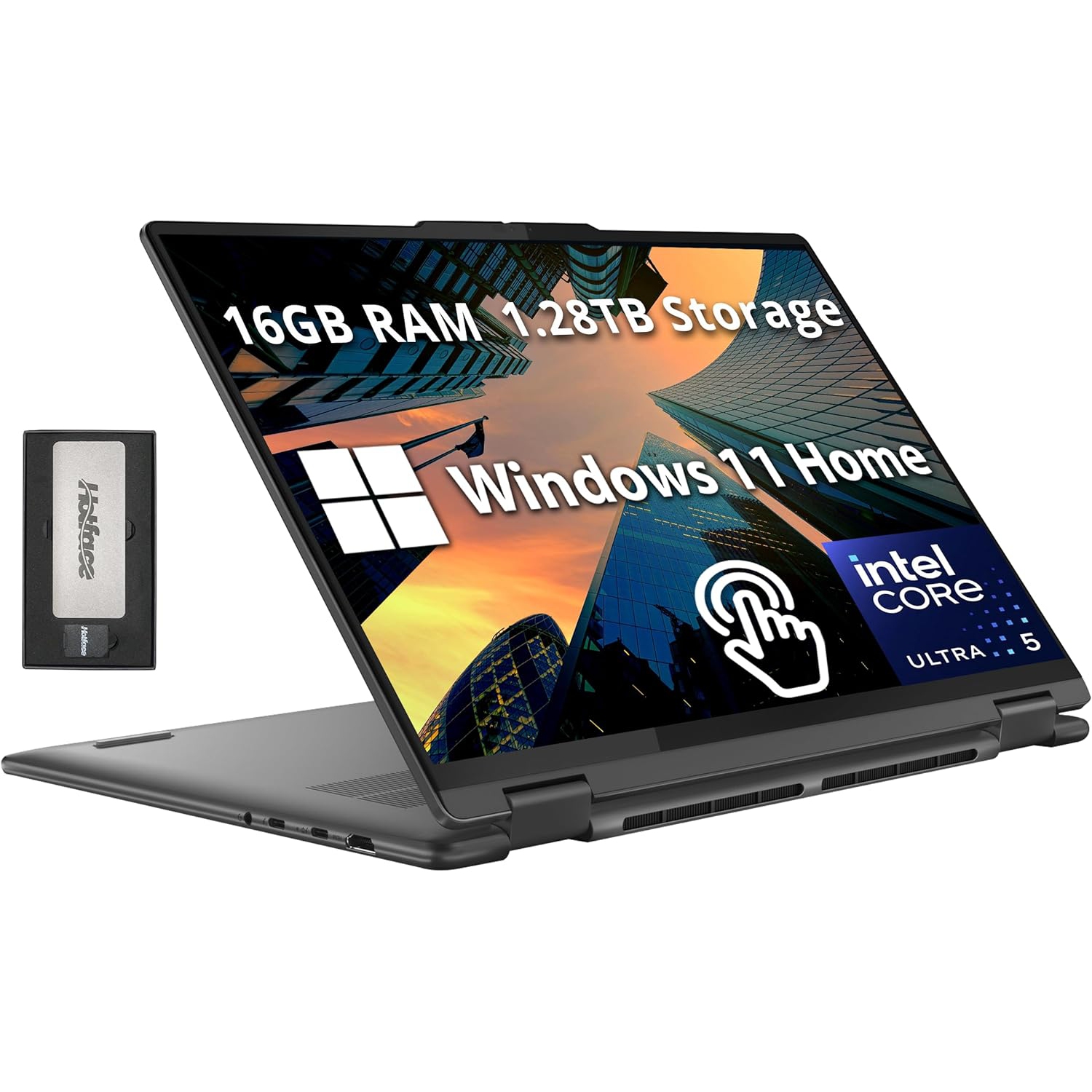 Lenovo Yoga 7i 2-in-1 16" 2K Touchscreen Laptop, Intel Ultra 7 155U, 1.28TB Storage(1TB SSD +288GB Docking Station Set), 16GB LPDDR5X, Backlit Keyboard, Win 11 Pro, Grey