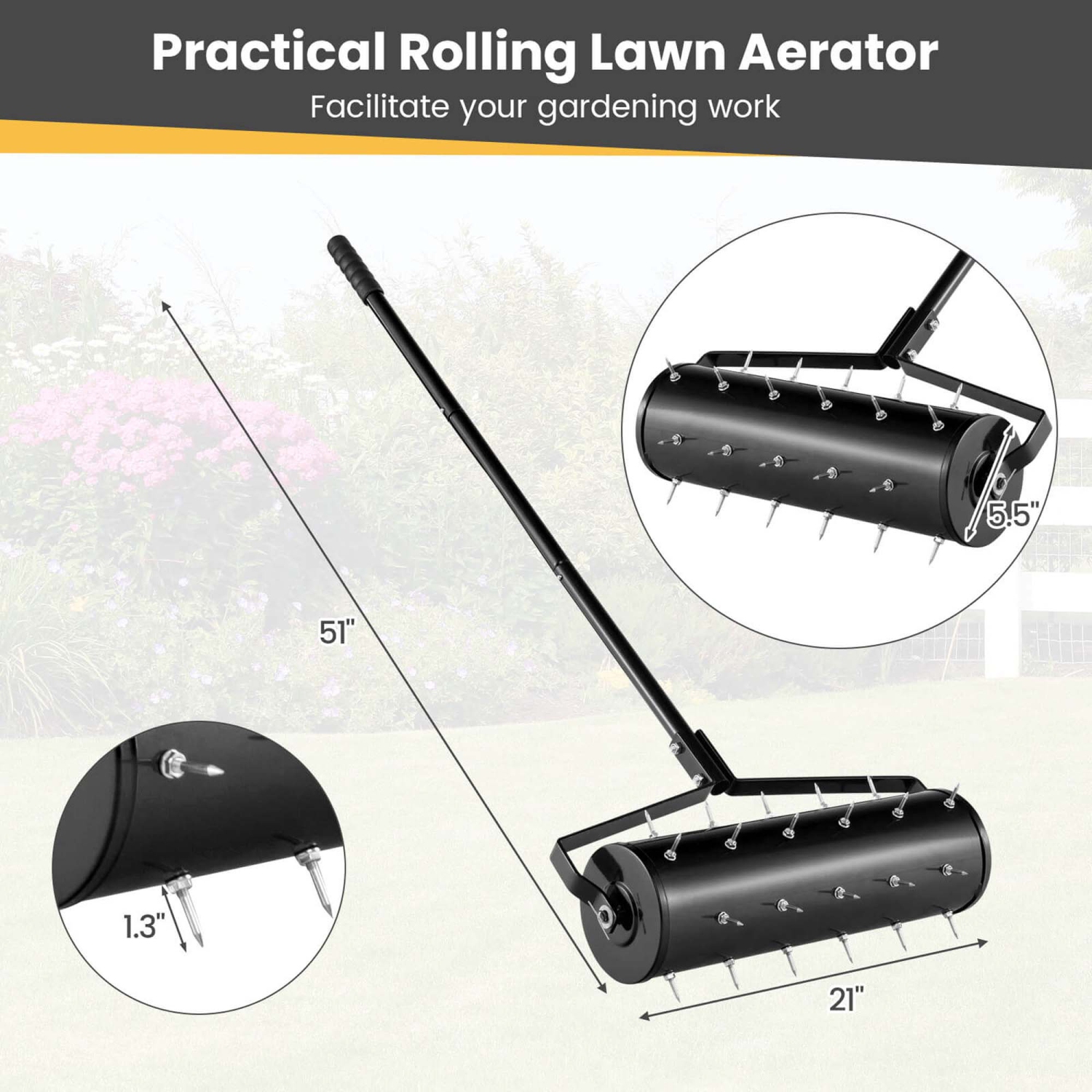 Costway 21" Manual Lawn Aerator Grass Aeration Tool Filled with Sand or Stone with Handle