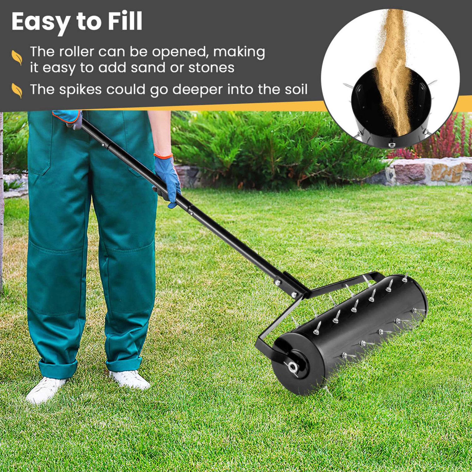 Costway 21" Manual Lawn Aerator Grass Aeration Tool Filled with Sand or Stone with Handle