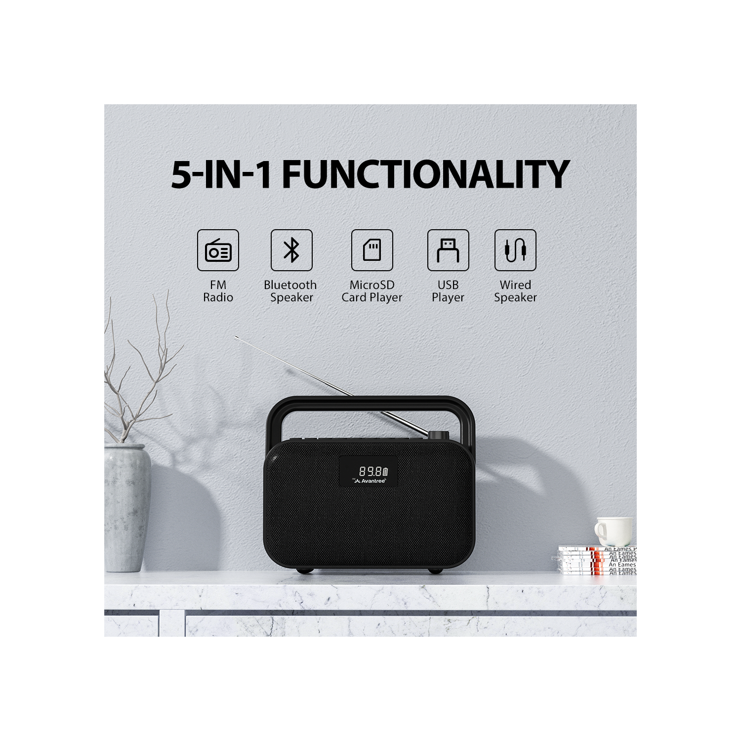 Avantree PowerByte - Portable Powerful 30W Stereo Bluetooth Speakers with Digital FM Radio & SD Card Player, 20hr Rechargeable Playtime, and Extended