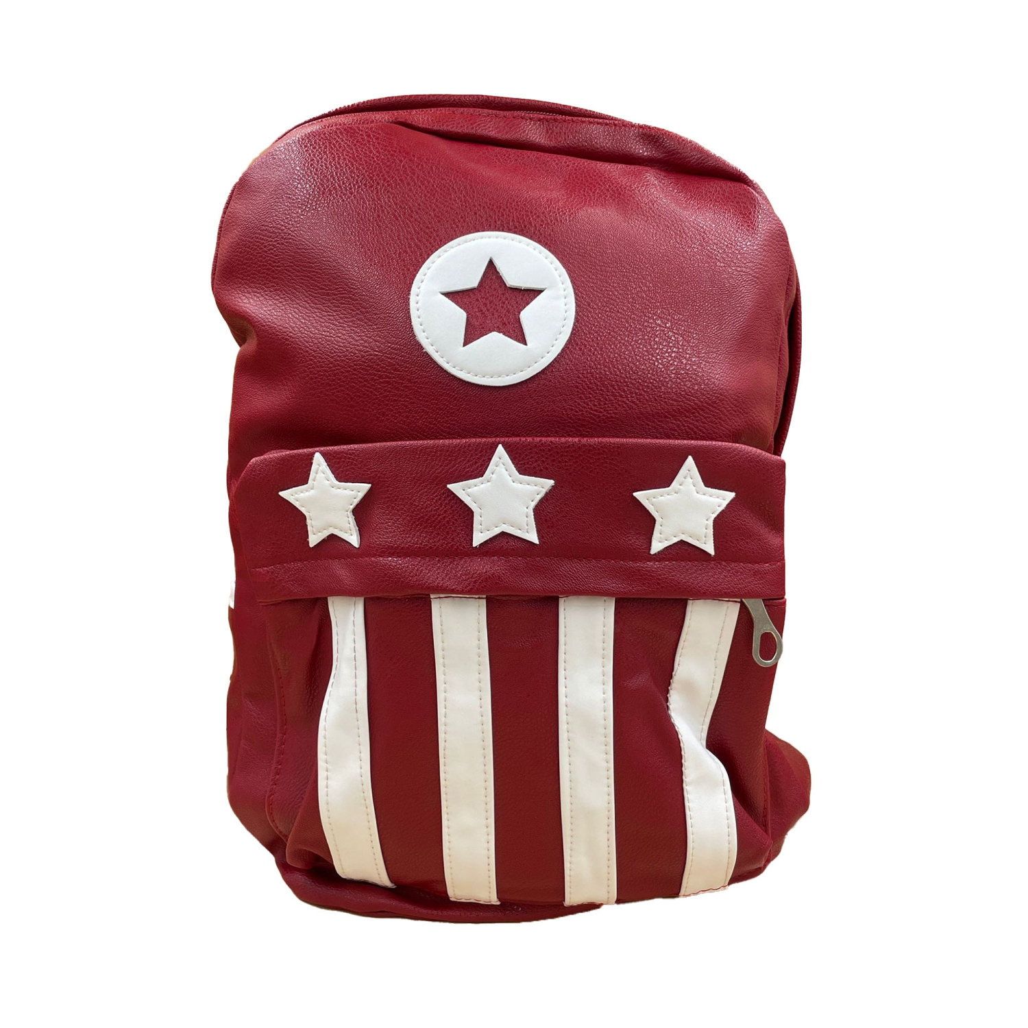 Stylish Red Backpack With White Stars And Stripes - 16 Inch Leather Backpack For Travel And Regular Use