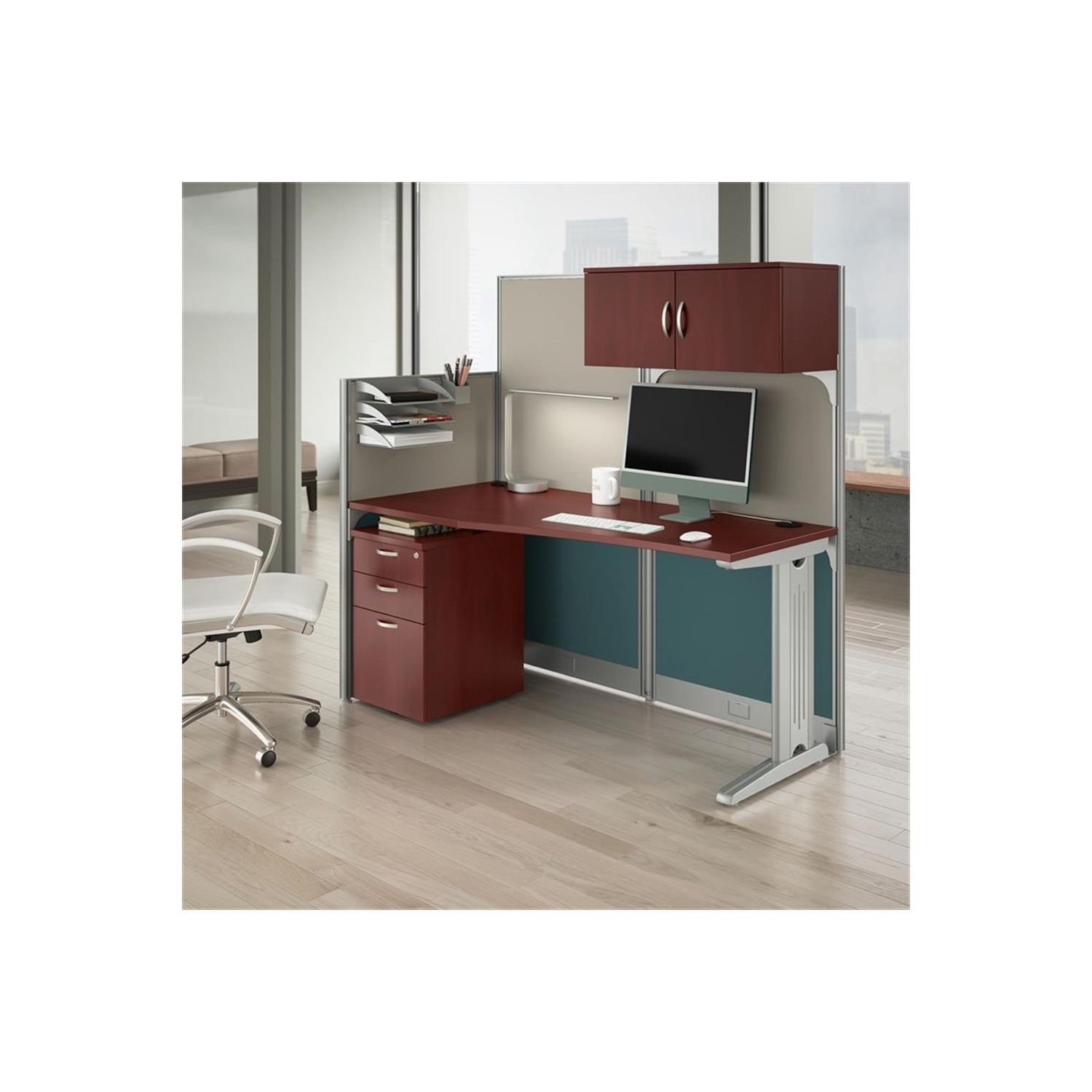 Office in an Hour Cubicle Desk with Storage in Hansen Cherry - Engineered Wood