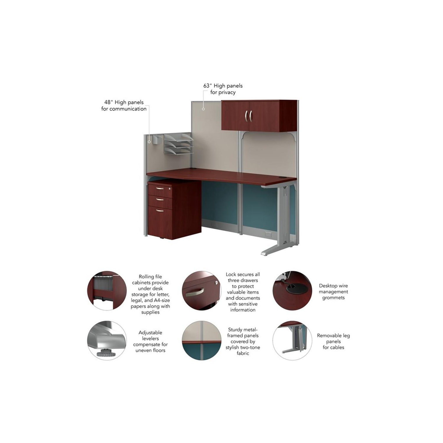 Office in an Hour Cubicle Desk with Storage in Hansen Cherry - Engineered Wood