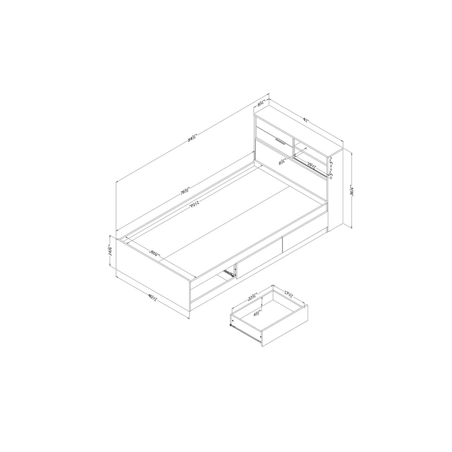 South Shore Storage Bed and Bookcase Headboard Set Gray Oak Fynn