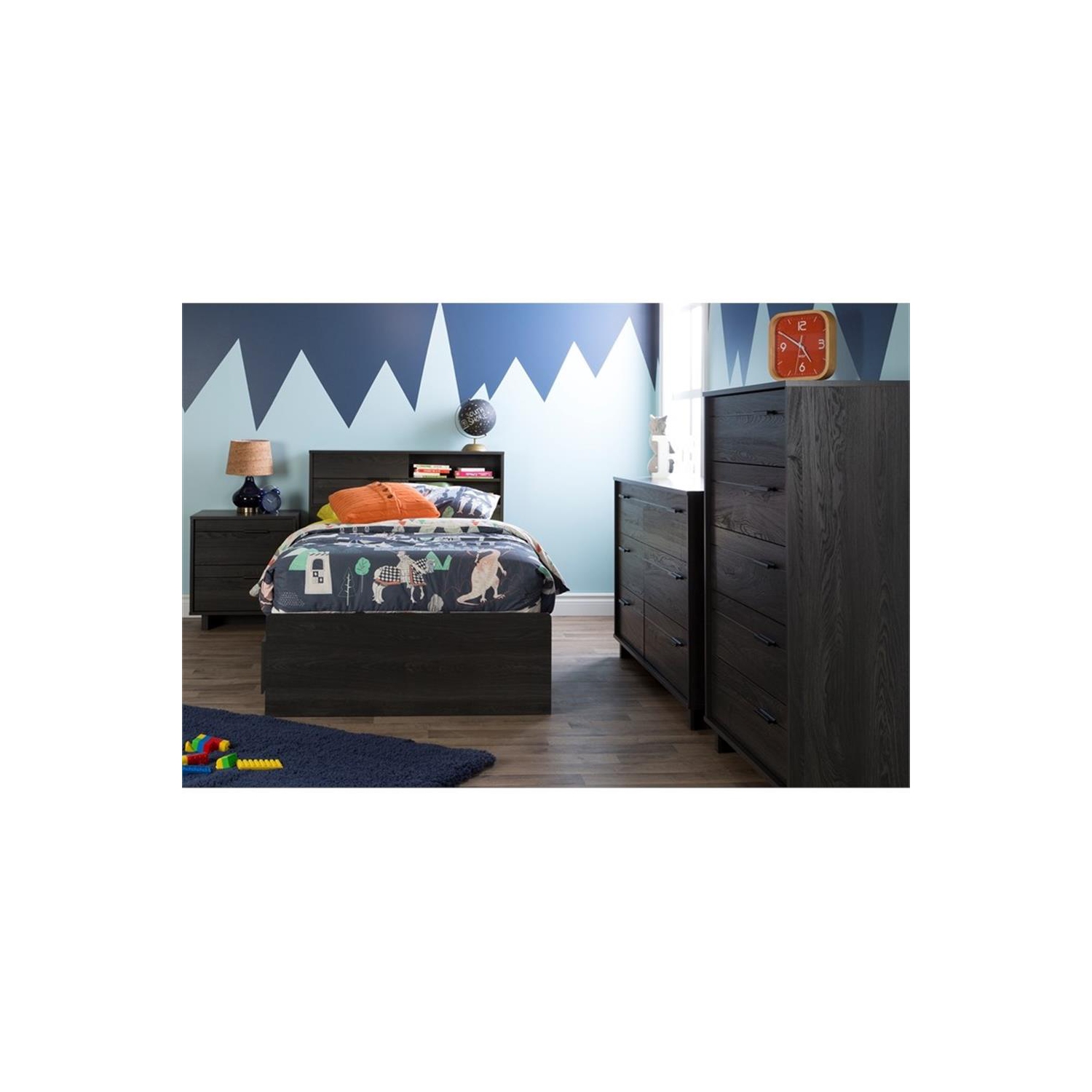 South Shore Storage Bed and Bookcase Headboard Set Gray Oak Fynn