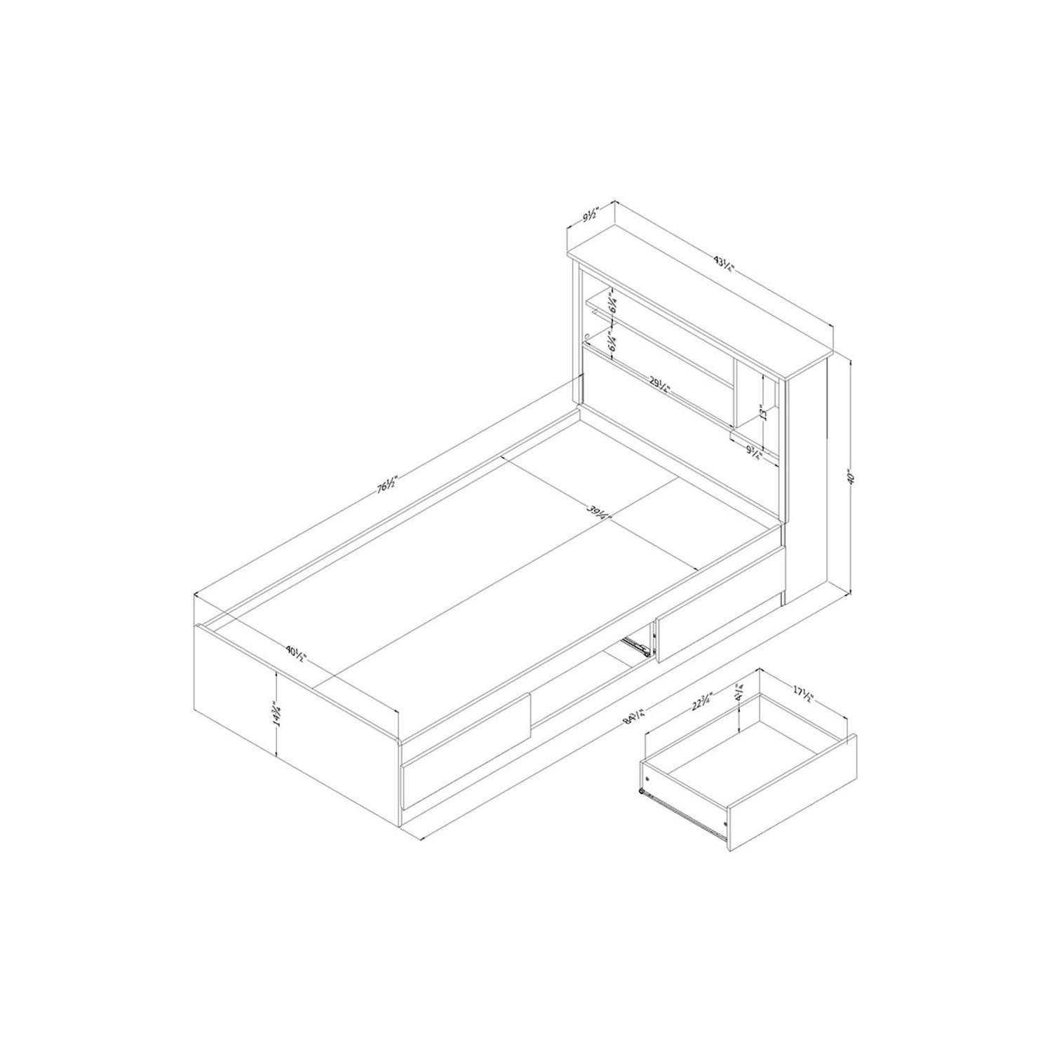 Ensemble avec lit matelot et tête de lit bibliothèque Vito de South Shore - Noir pur
