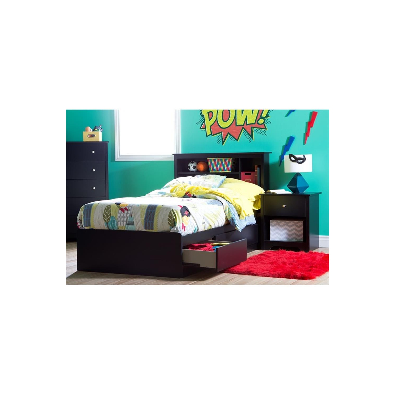 Ensemble avec lit matelot et tête de lit bibliothèque Vito de South Shore - Noir pur