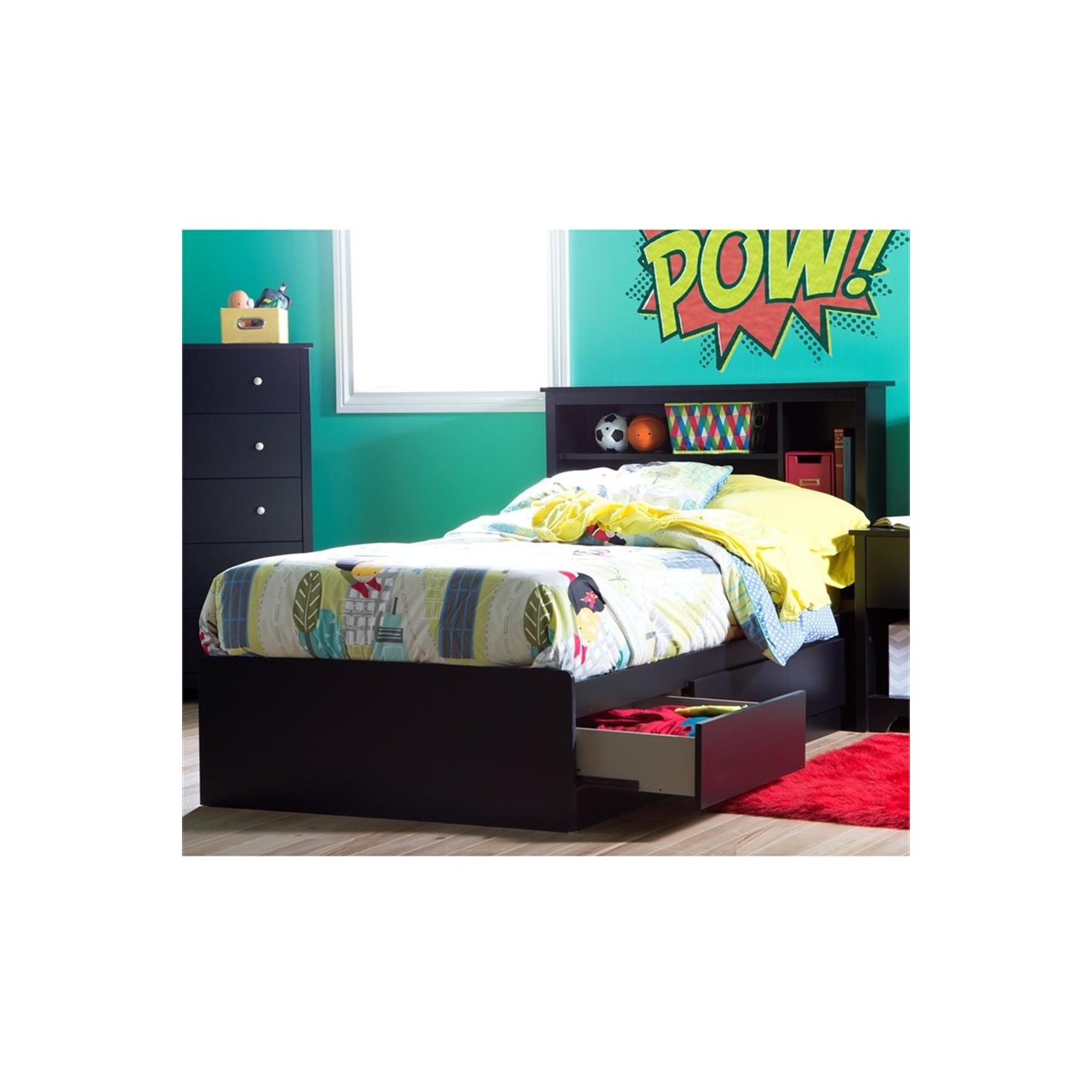 Ensemble avec lit matelot et tête de lit bibliothèque Vito de South Shore - Noir pur