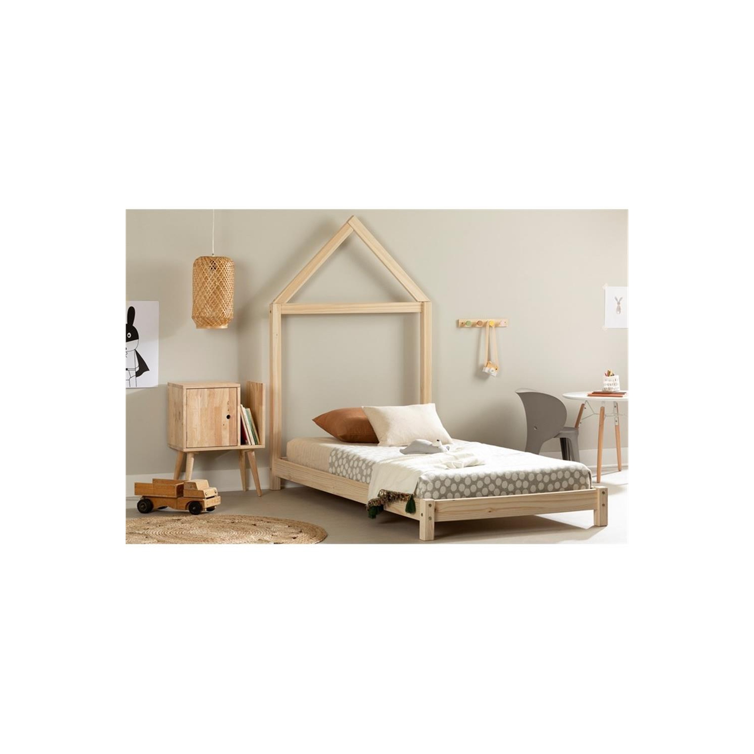 Lit en bois de 42,5 po de largeur Sweedi de South Shore avec tête de lit à cadre pour la maison, naturel/beige