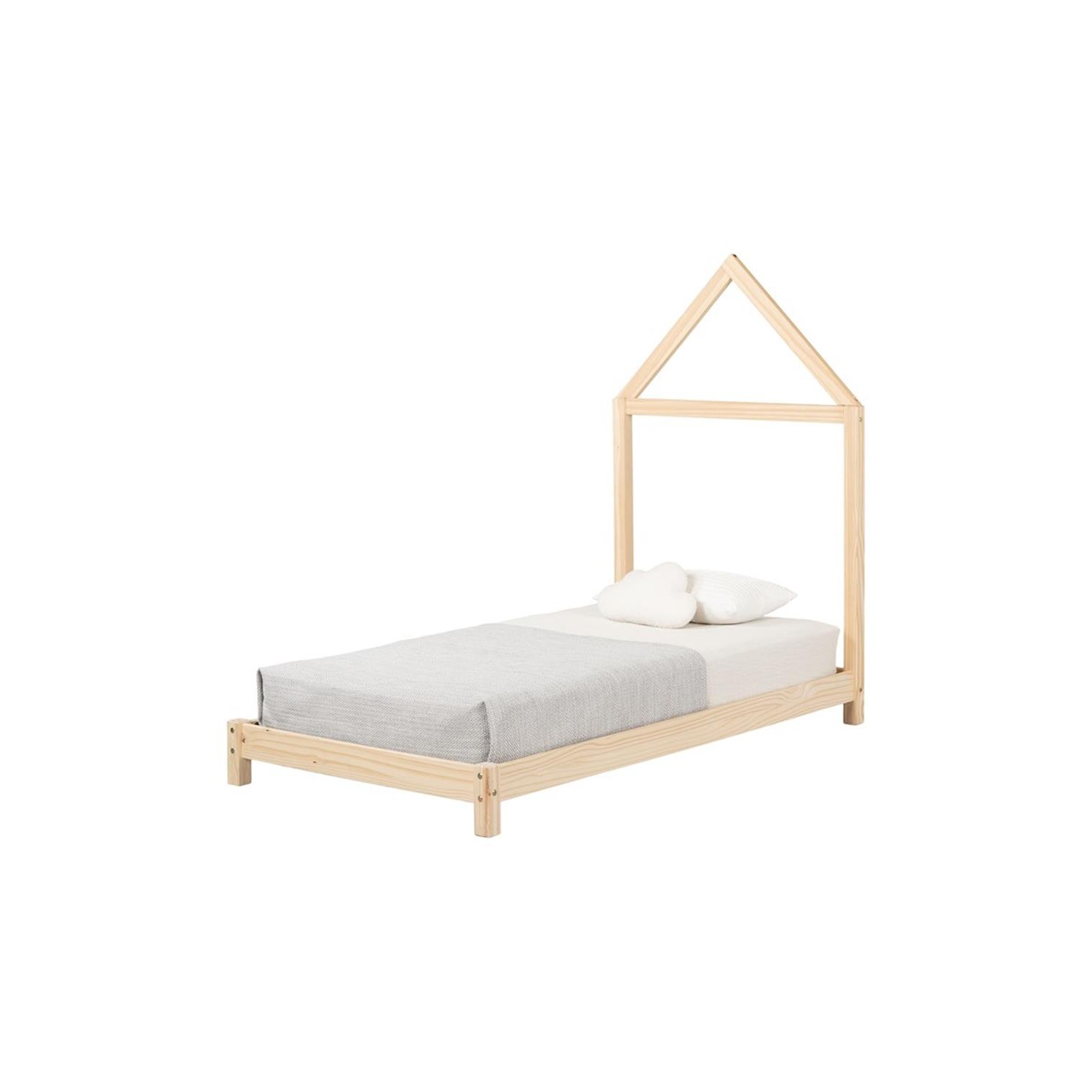 Lit en bois de 42,5 po de largeur Sweedi de South Shore avec tête de lit à cadre pour la maison, naturel/beige