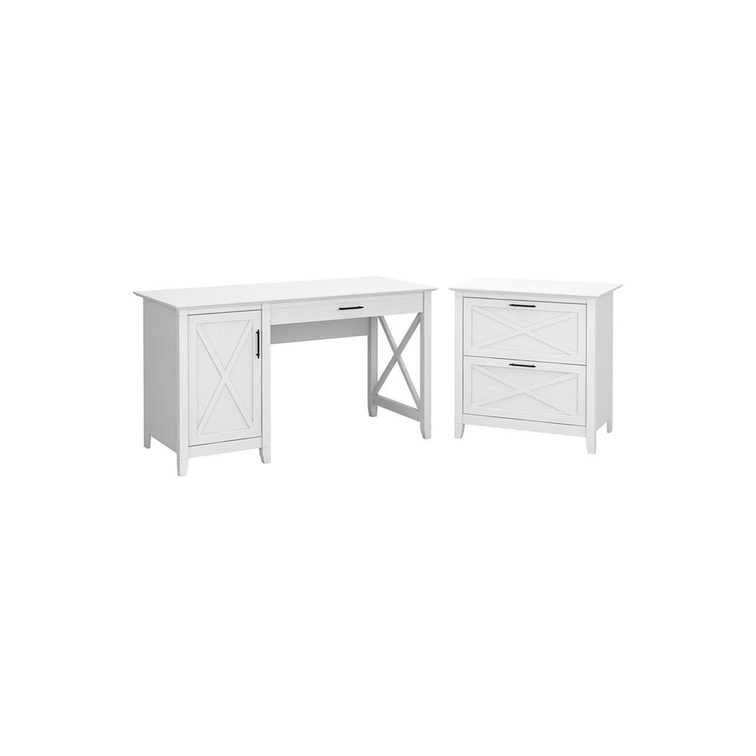 Bureau d'ordinateur avec classeur 54&nbsp;W de Key West - Chêne blanc pur - bois d'ingénierie
