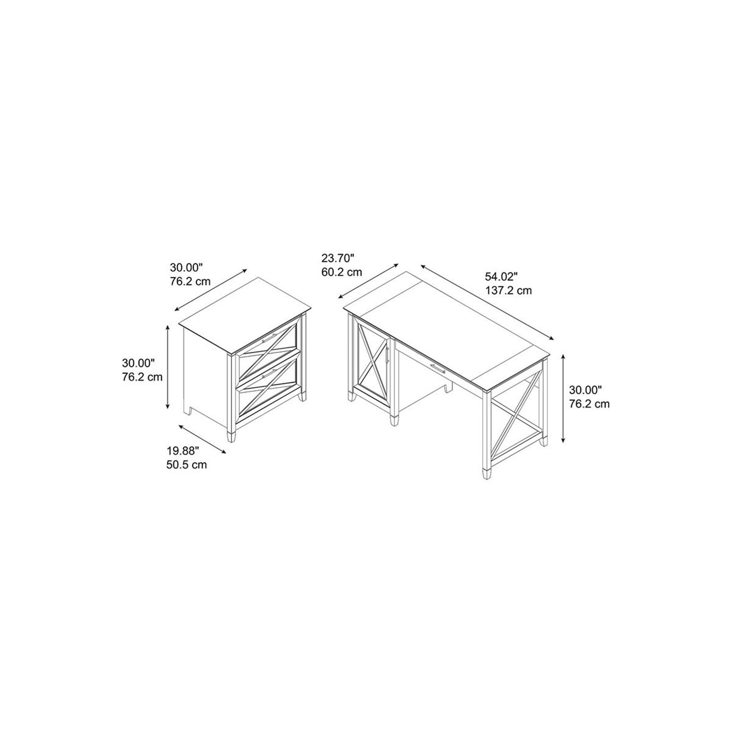 Bureau d'ordinateur avec classeur 54&nbsp;W de Key West - Chêne blanc pur - bois d'ingénierie
