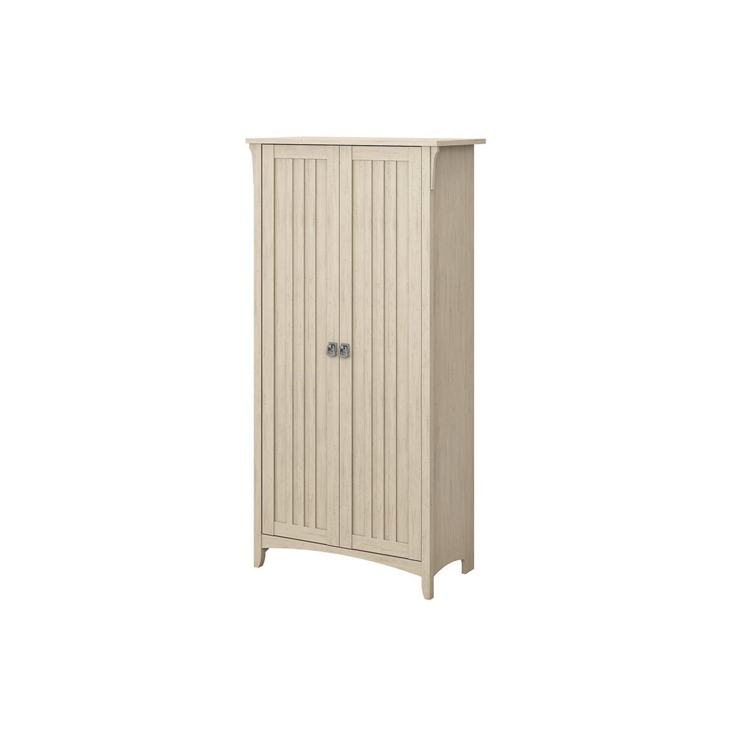 Bush Furniture Salinas Tall Storage Cabinet with Doors in Antique White