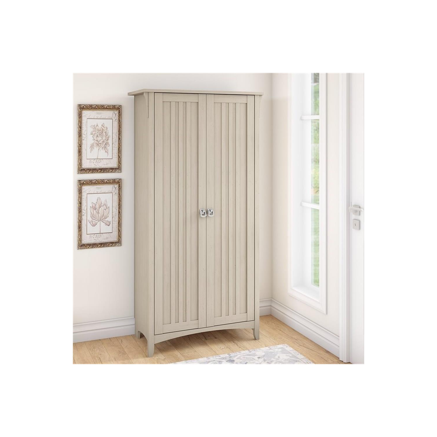 Bush Furniture Salinas Tall Storage Cabinet with Doors in Antique White