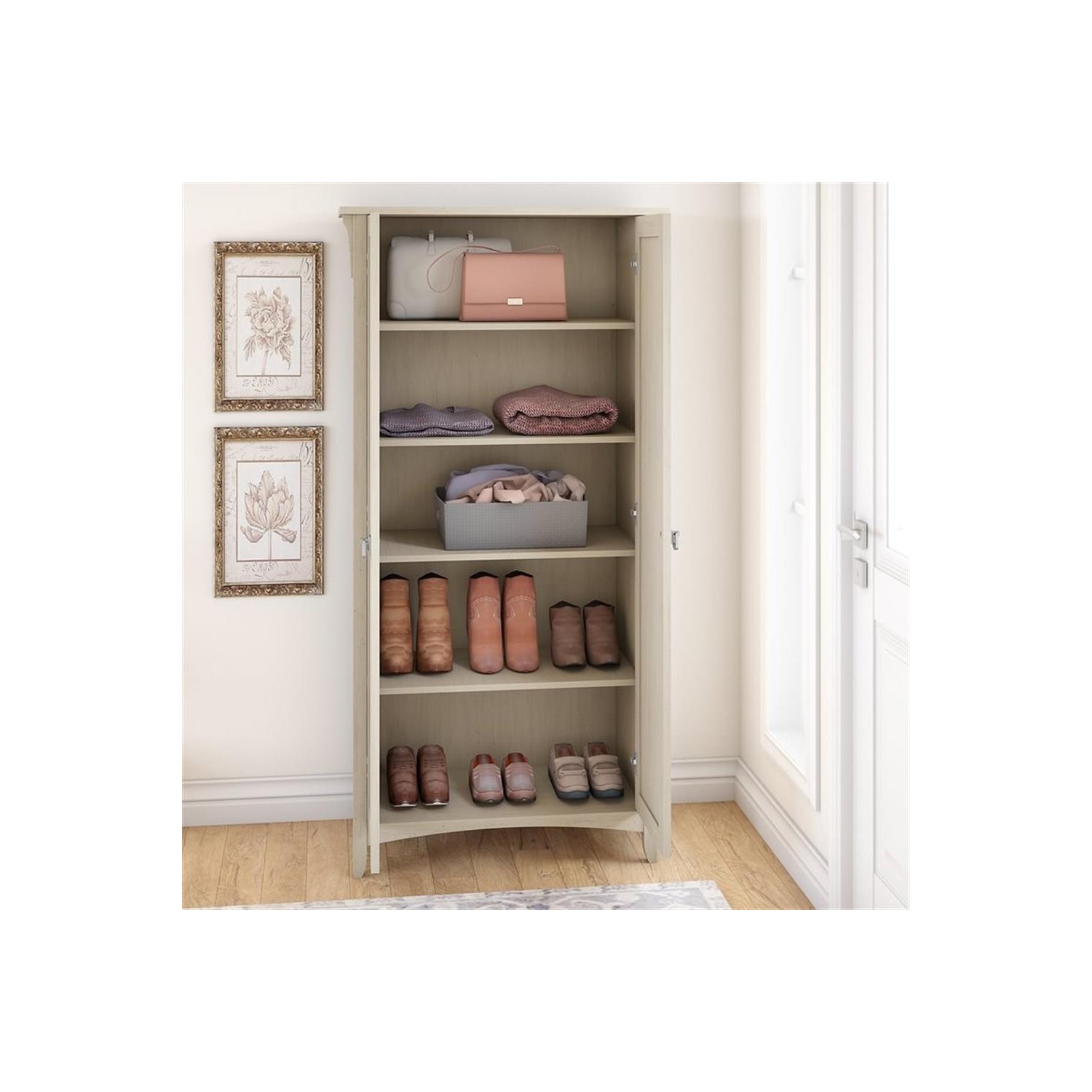 Bush Furniture Salinas Tall Storage Cabinet with Doors in Antique White